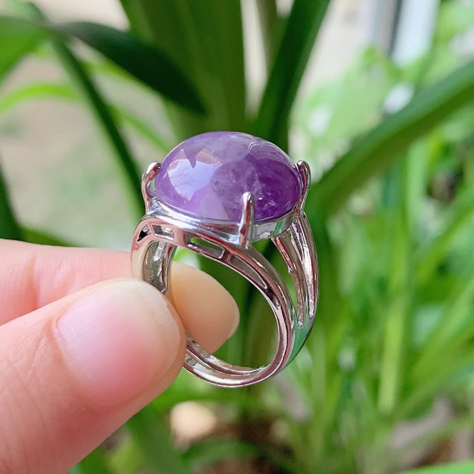 Bague Réglable En Quartz Bleu Naturel – Pierre De Lune, Design Ouvert, Bijou Reiki Pour Femme Et Homme