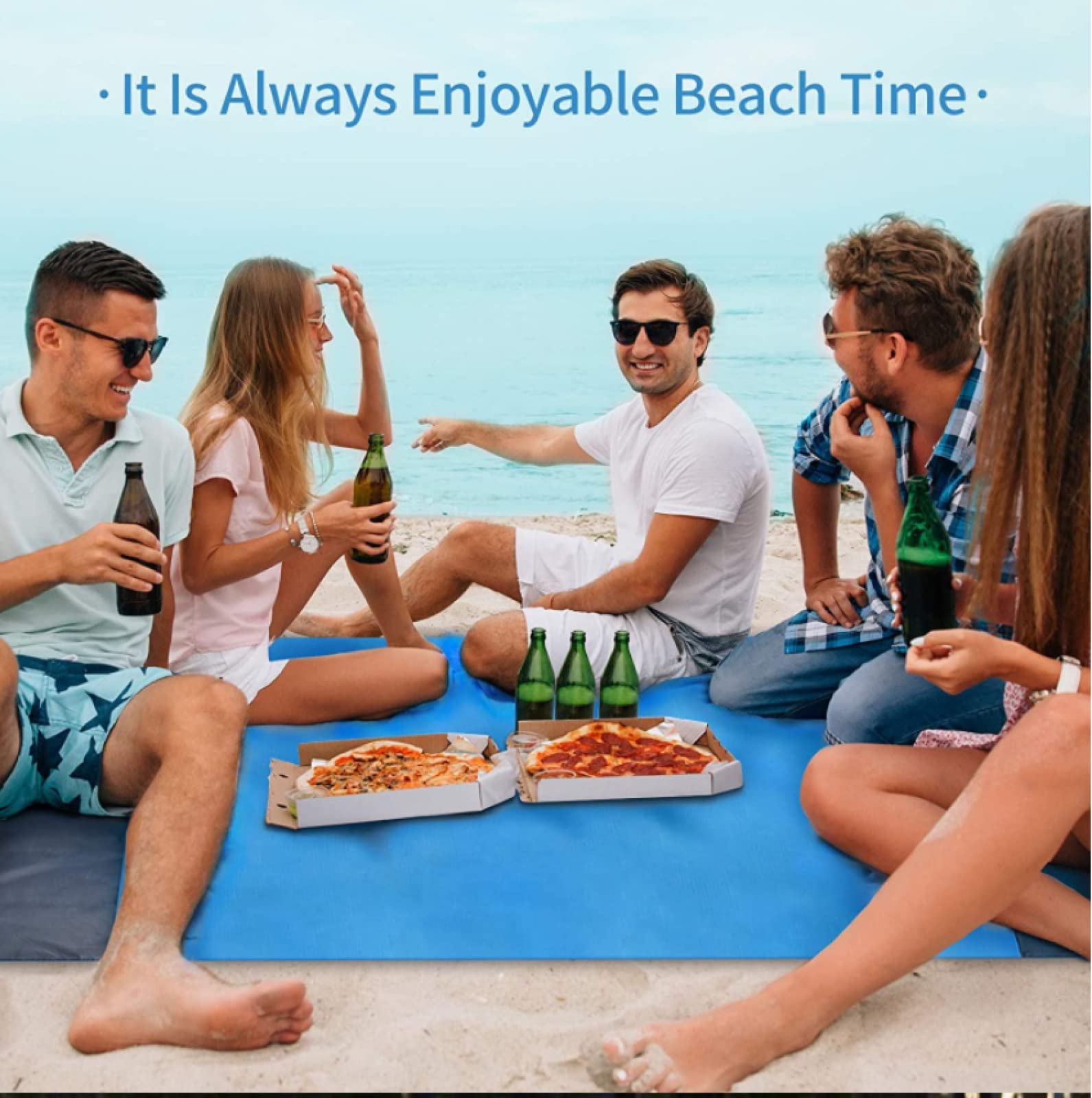 Großes Strandtuch, Anti-Sand-freie Strandmatte, Anti-Sand- Stranddecke, Picknickmatte mit 4 Ankern, 200 x 210 cm