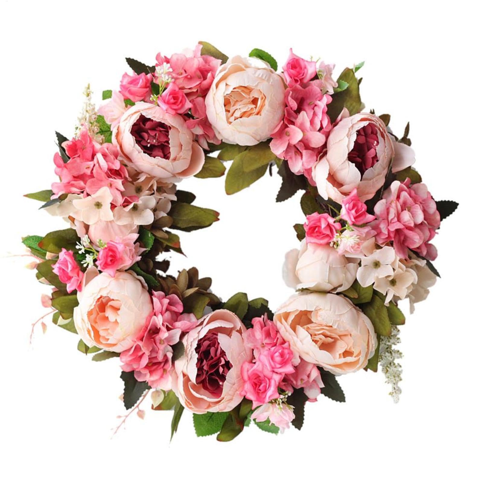 Corona de peonía de flores artificiales, guirnalda de puerta delantera de