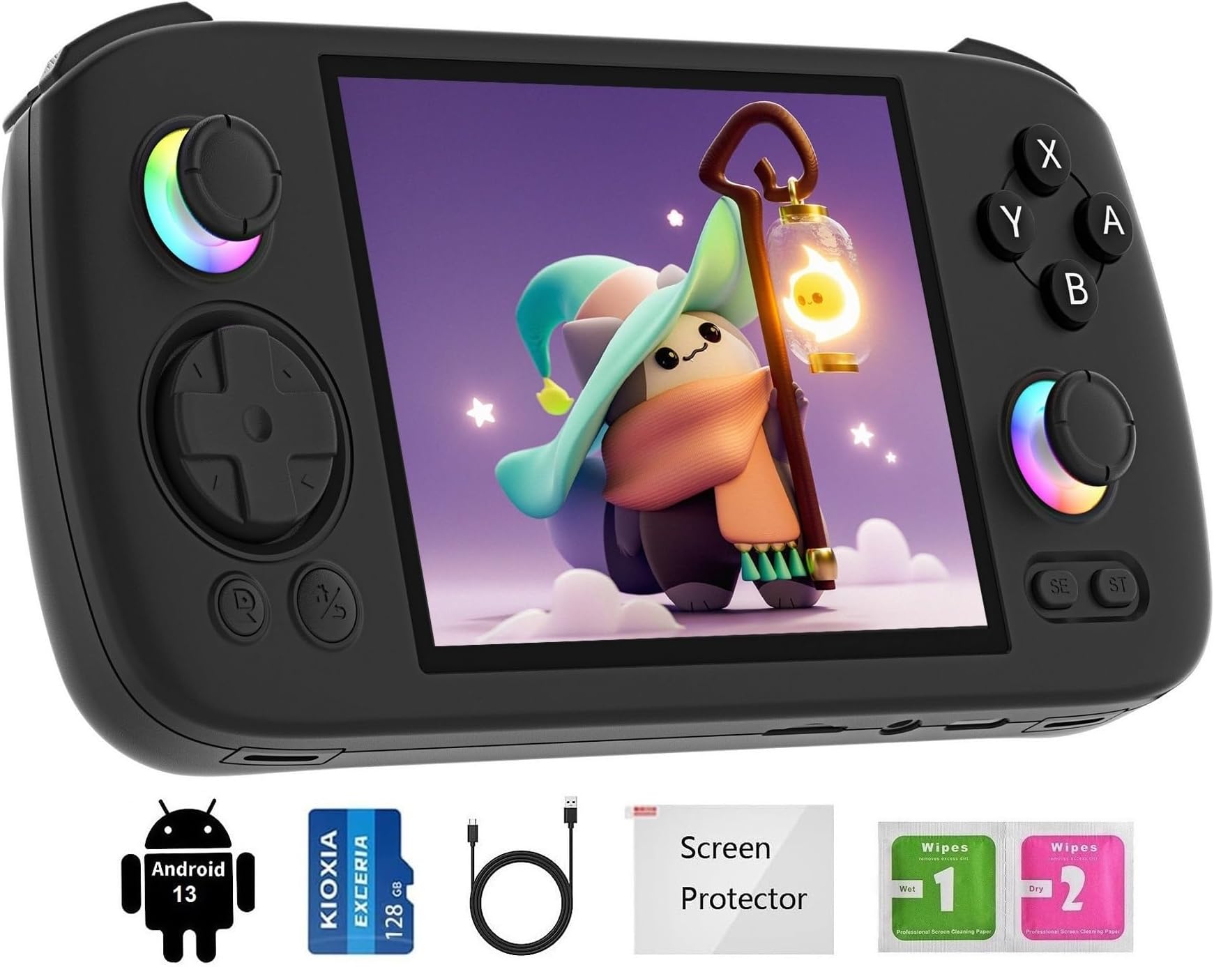 Voacle RG406H Retro Handheld Game Console , Android 13 System Unisoc T820 Processor 4.0 Inch Touch Screen Support 1080 DP Output 5G WiFi with 128G SD Card(Black)