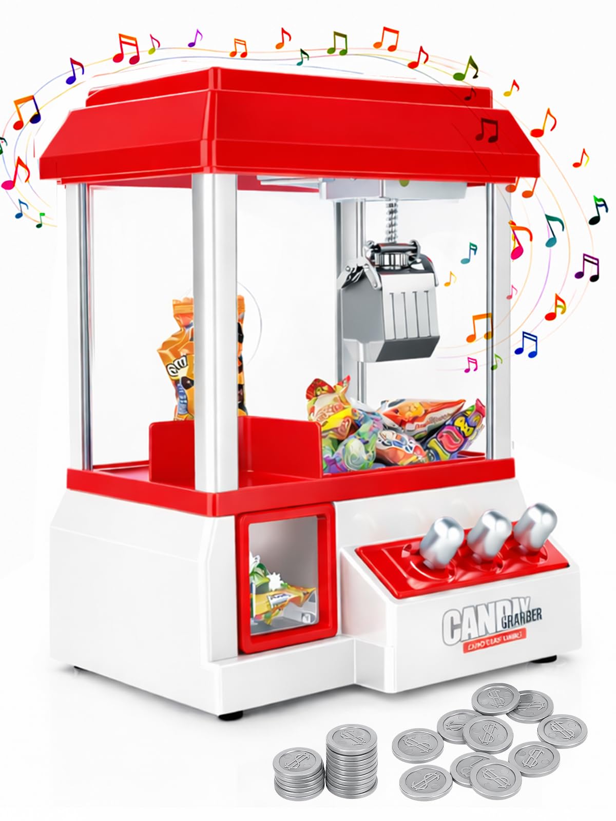 Mini Claw Candy/Sweet Grabber Machine for Kids Party Arcade Machine for Chocolate Small Toys Treats Claw Machine Game Prize Sweet Dispenser Grab Machine Coins Included (30.5cm x 22cm x 17cm)