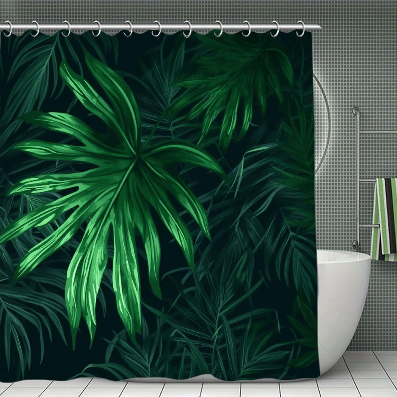 VstaDank Green Tropical Jungle Plant Bath Curtain Elegant Heavy Duty Shower Curtains 70x70 in Rustic Farmhouse Cloth Shower Curtains Neutral Modern Bath Curtain for Bathroom