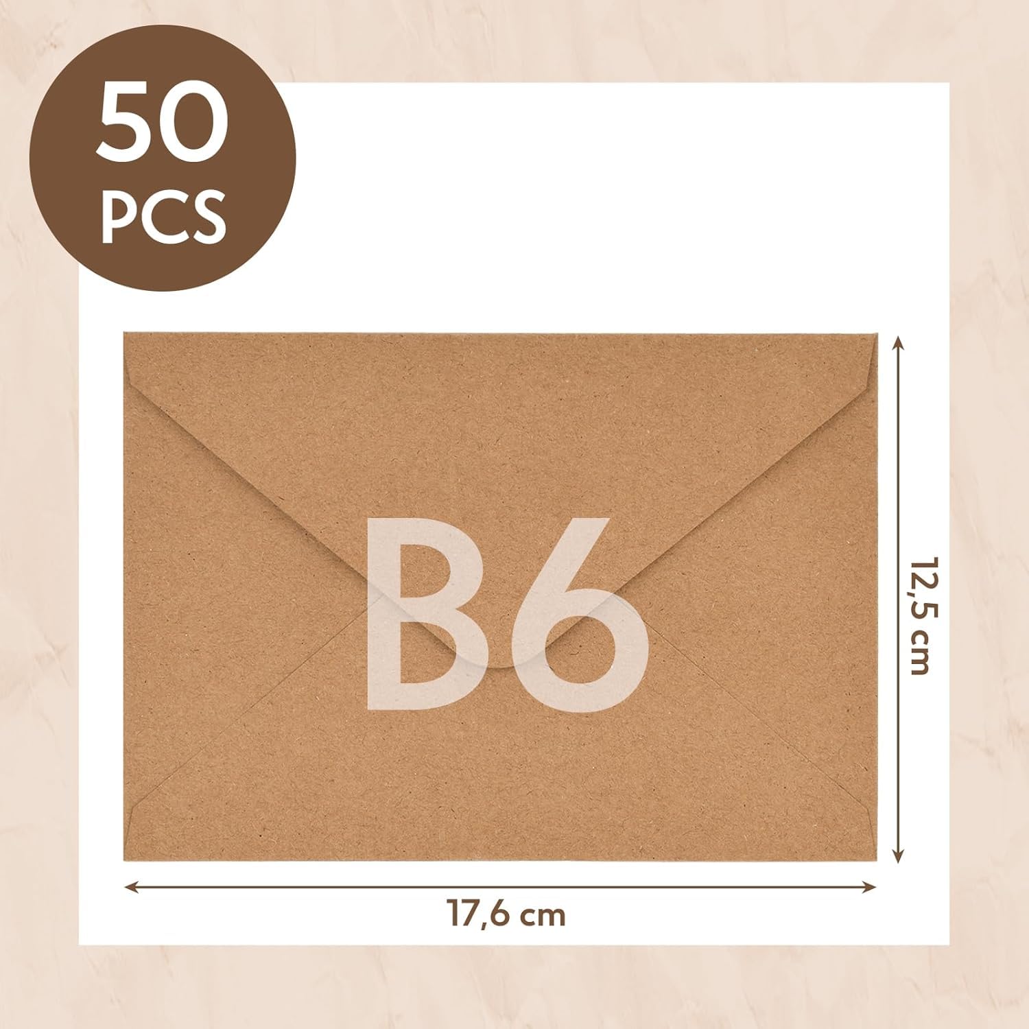 HAKACC 50 sztuk brązowych kopert z papieru typu kraft, koperty B6, koperty na Boże Narodzenie, Walentynki, karty podarunkowe