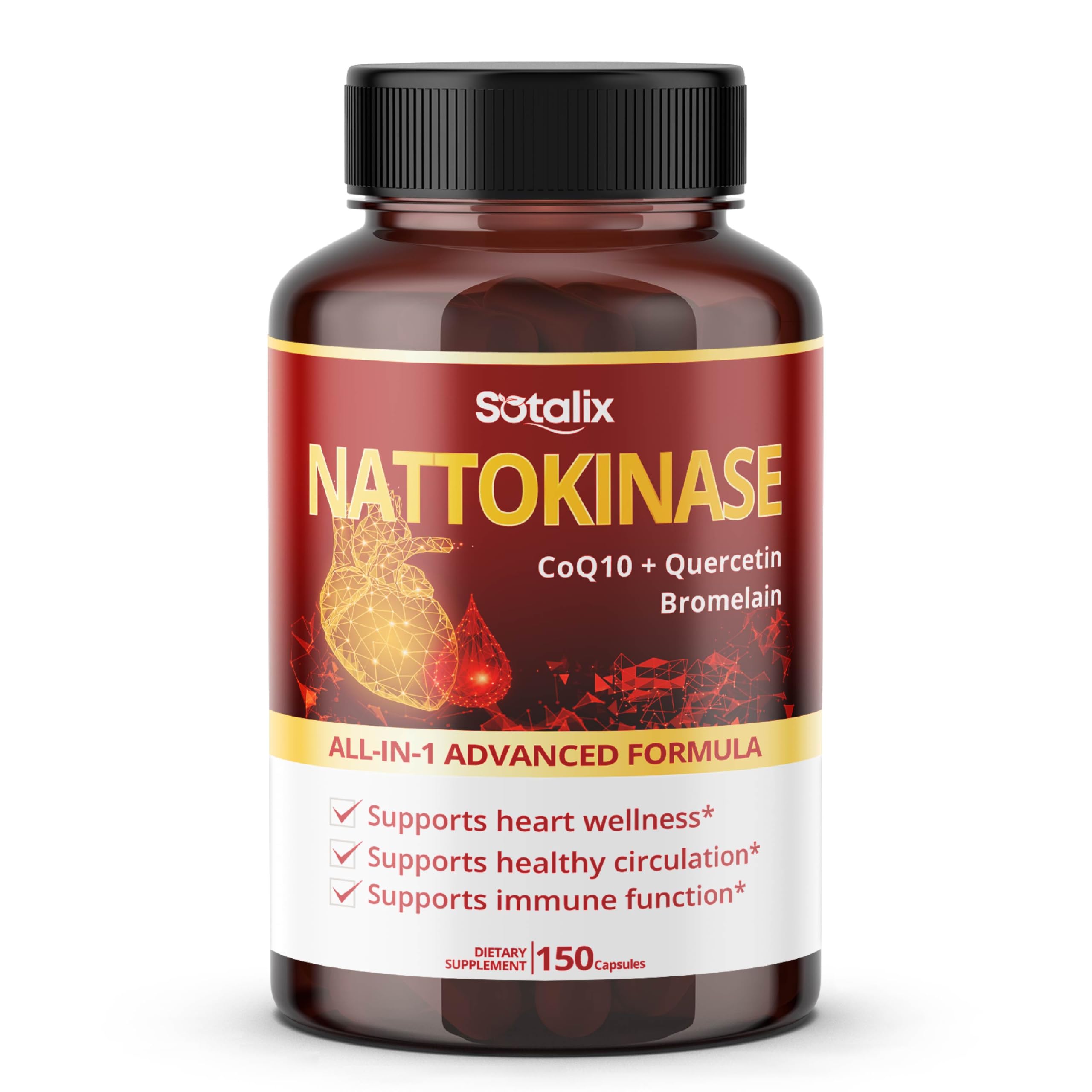 Sotalix Nattokinase 7-in-1 Complete Formula with CoQ10 & Zinc, 150 Capsules