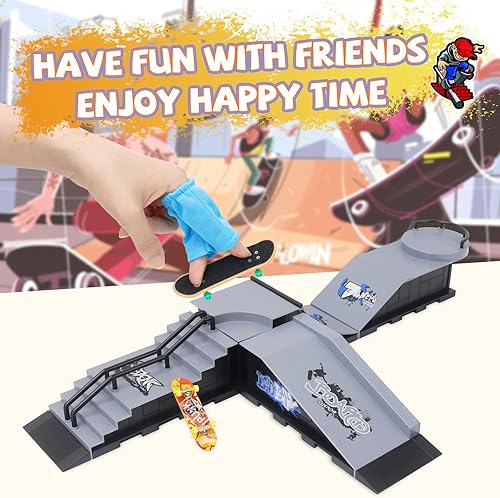 Miniatura 7 de KETIEE Mini rampa de patinetas para dedos kit de patinaje de patinaje con diapasón y mini pantalones cortos de dedo para juego interactivo de