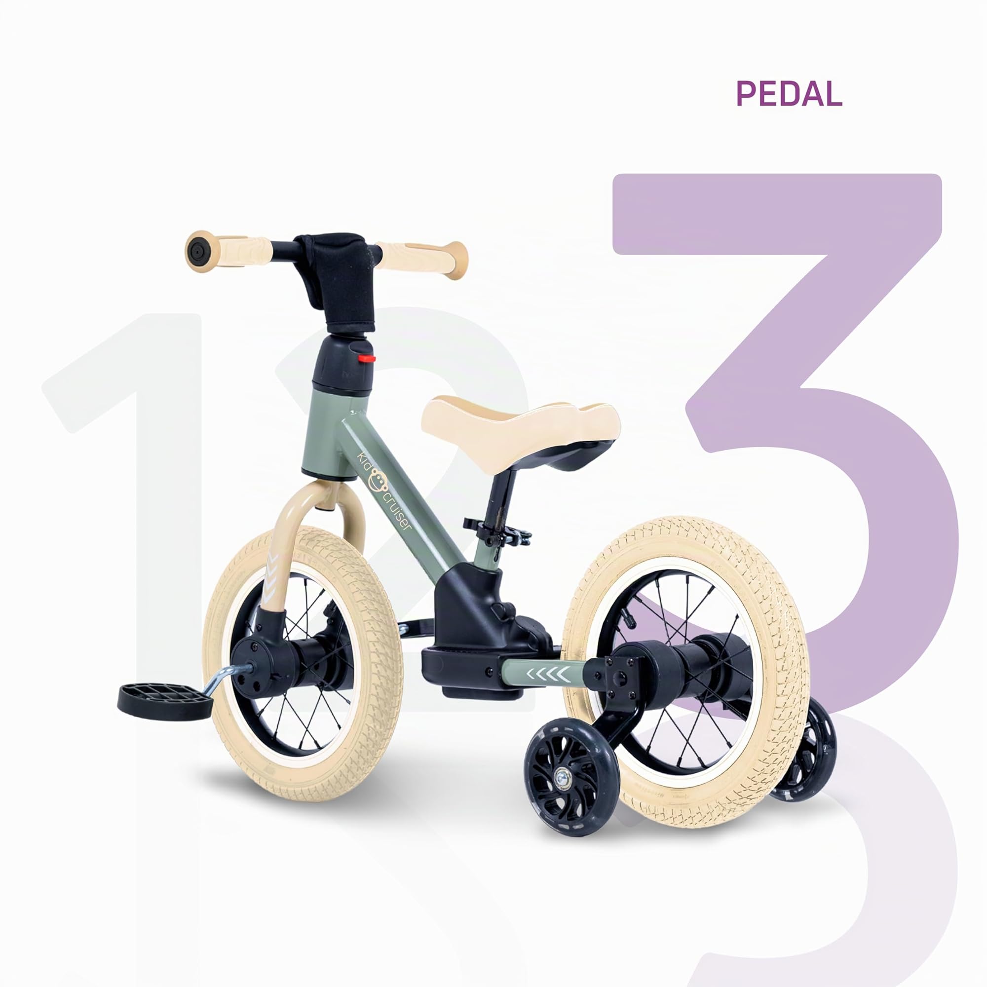 Kidcruiser Pedalplay laufrad ab 2 Jahre, ideal zum Radfahren Lernen, 3‑in‑1 mit LED Stützrädern & Pedalen, besonders robustem Modulrahmen