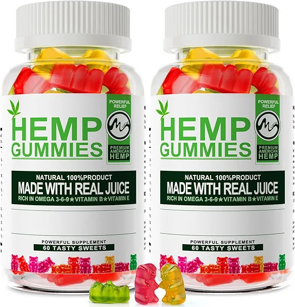 M inch 2 Pack Hemp Gummies 1 200 000mg High Strength Stress Relief Fruity Gummy Bear with Hemp Oil 100percent Natural Hemp Candy Supplements Promotes Sleep and Calm Mood 60 Count Pack of 2