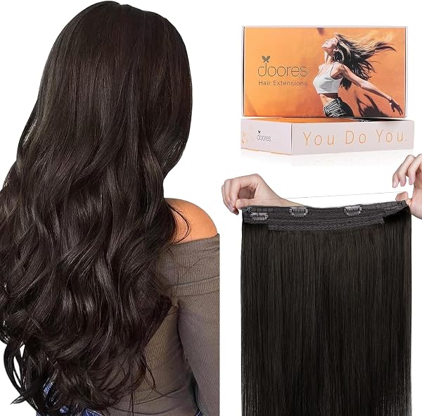 DOORES Wire Hair Extensions 18 Inch 95g Remy Human Wire Hair Extensions Invisible Transparent Line Adjustable Hairpieces Secret Extensions Straight Hair Dark Brown - 1