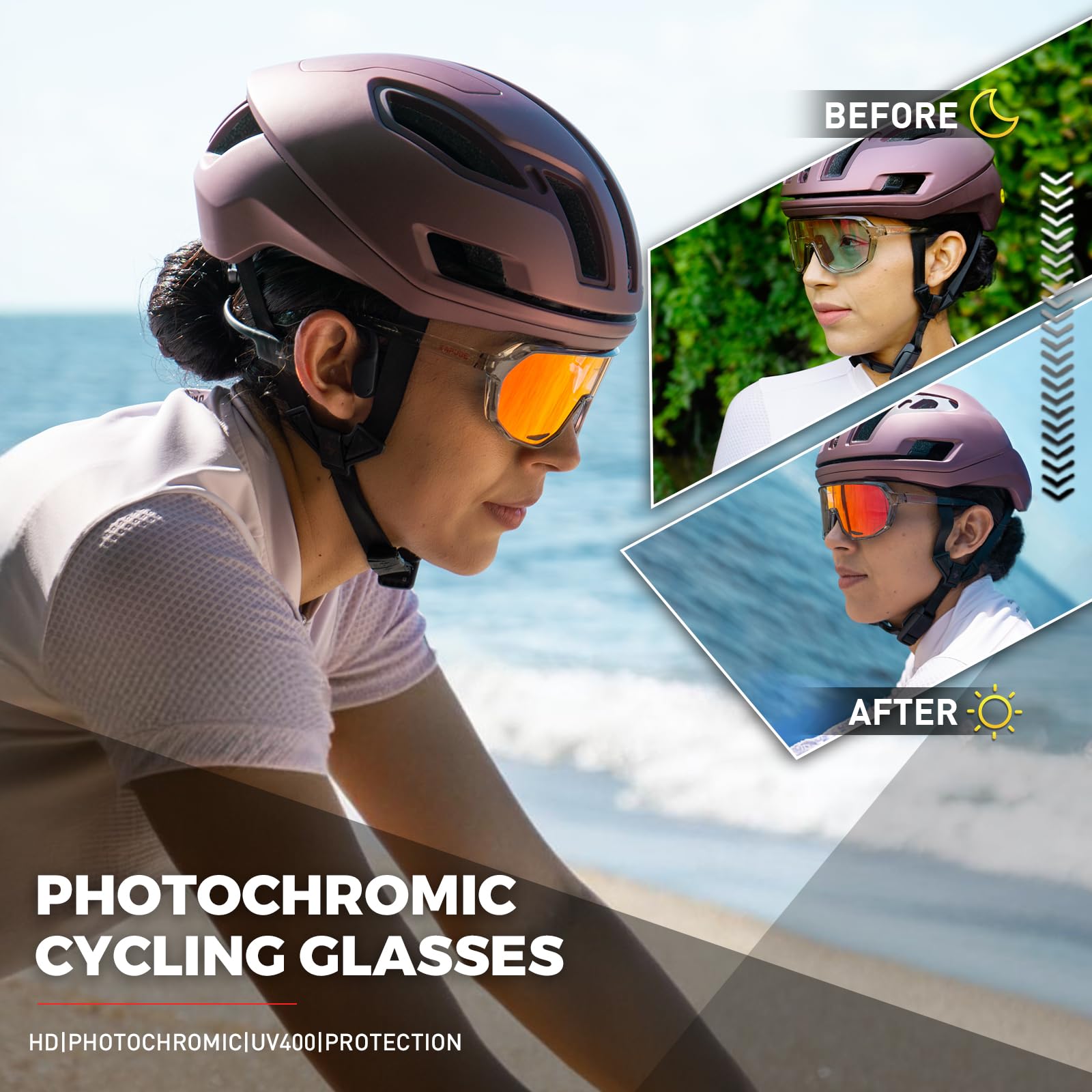 KAPVOE Photochromic Cycling Glasses Mountain Bike Sunglasses Clear