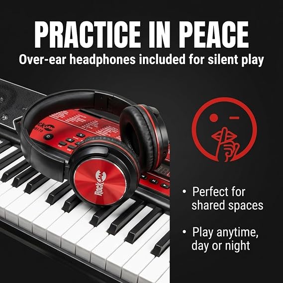 RockJam 61 Key Keyboard Piano Kit with Pitch Bend, Stand, Bench, Headphones & Lessons