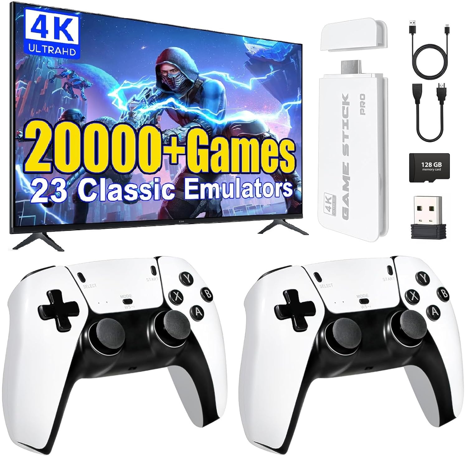 Retro Game Console, Game Stick 20,000+ Classic Games, Plug & Play HDMI, Portable Console 2 Wireless Controllers, Gift for Kids and Adults (2G)