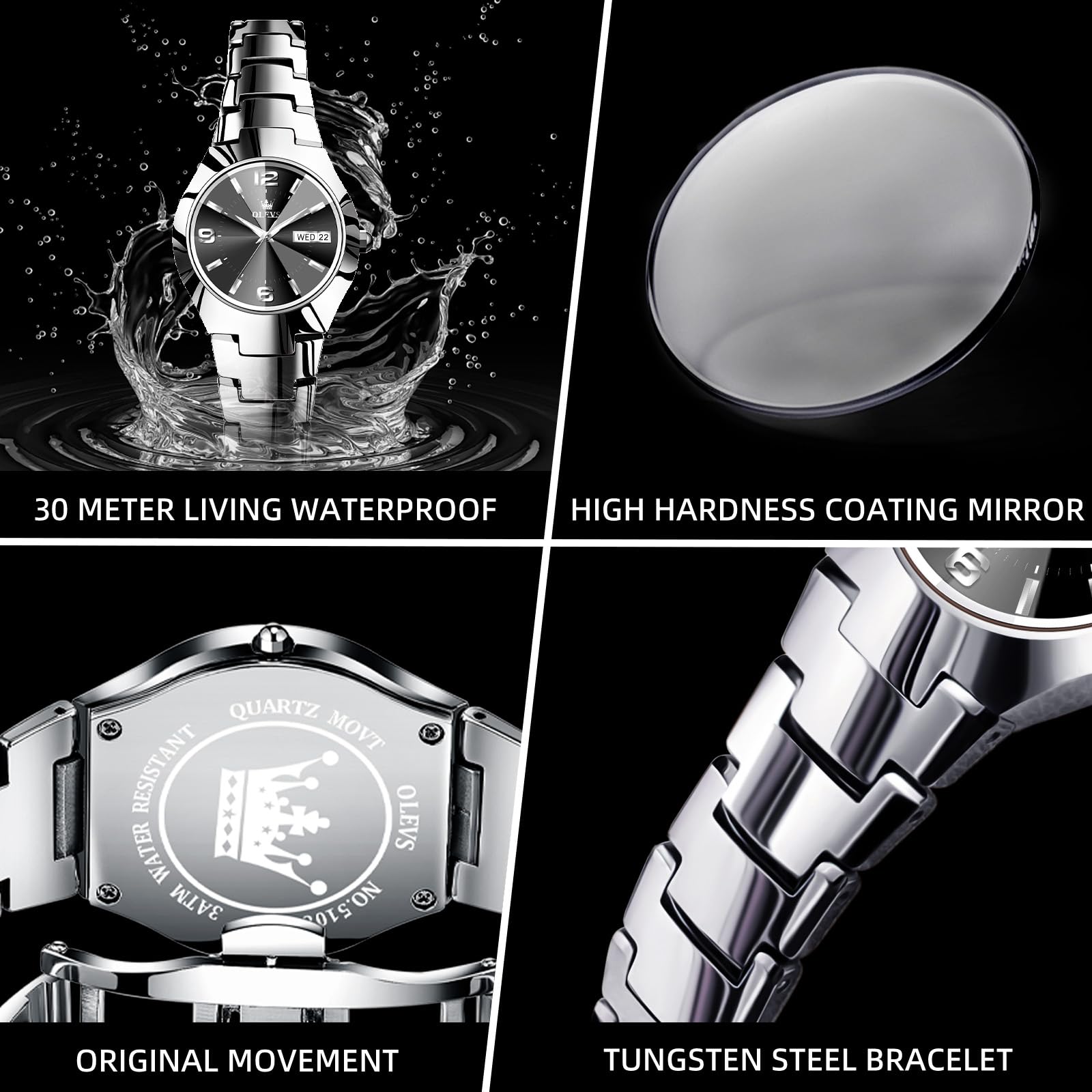 OLEVS Orologio da donna di lusso, impermeabile, analogico, al quarzo, in acciaio inox, con data e giorno, cristallo sfaccettato 3D alla moda e lancette luminose eleganti regali Relojes para Mujer