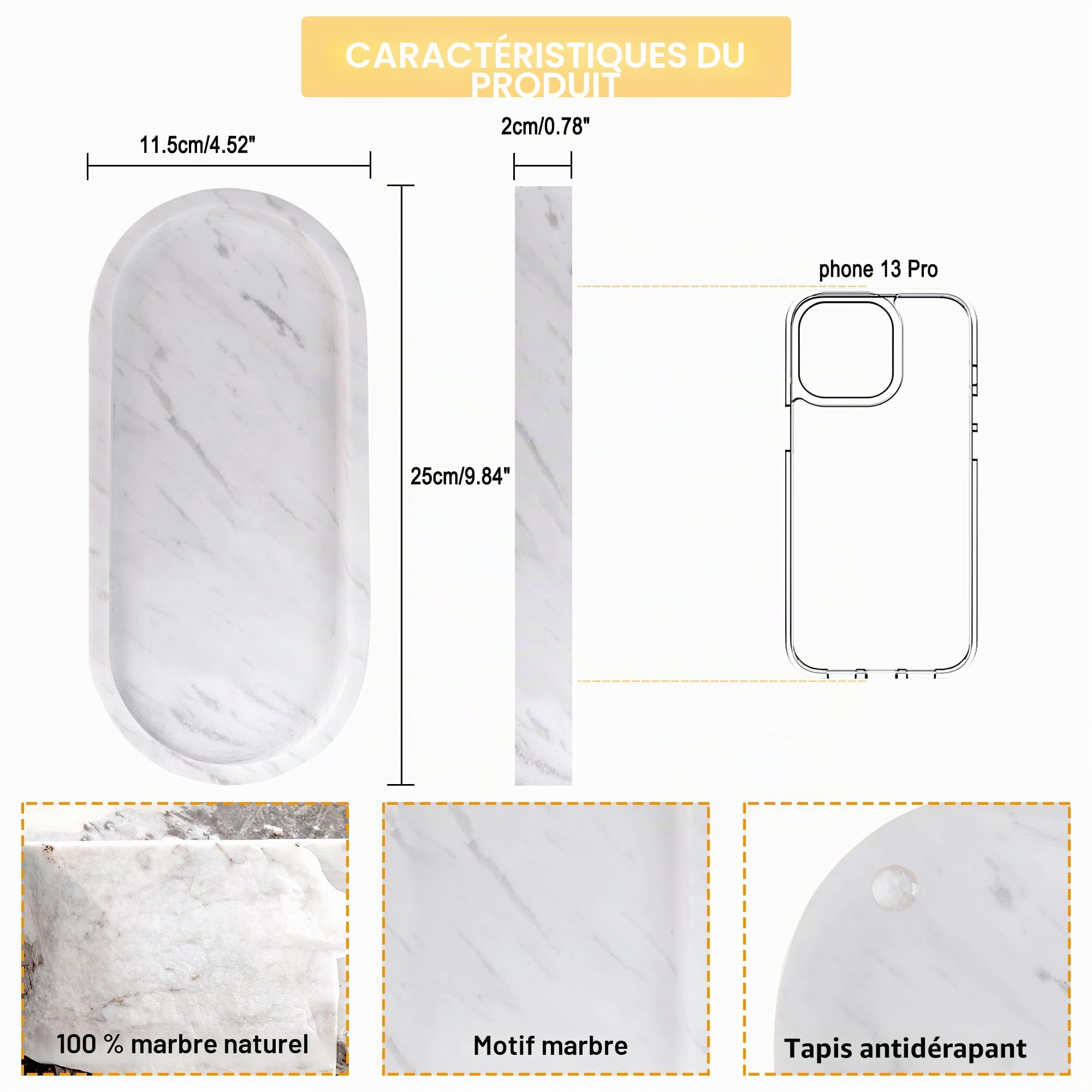 Plateau de salle de bain, Plateau de maquillage en marbre organisateur de décoration ovale Plateau pour bijoux Rangement, Convient pour salle de bain, cuisine, rangement et décoration à la