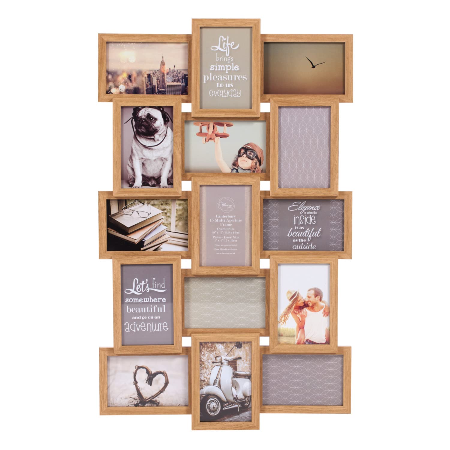 Deenz Oak 15 Picture Multi Aperture Photo Frame For 15 Photos Holds 6X4 Home Decoration, Living Room, Bedroom Room, Eye-Catching Design (Oak)