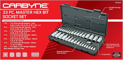 Miniatura 3 de CARBYNE Juego de 33 piezas de llaves hexagonales maestras (Allen) | SAE y métrico. Incluye métrico de 0.079 in a 0.748 in, SAE 5/64 pulgadas - 3/4