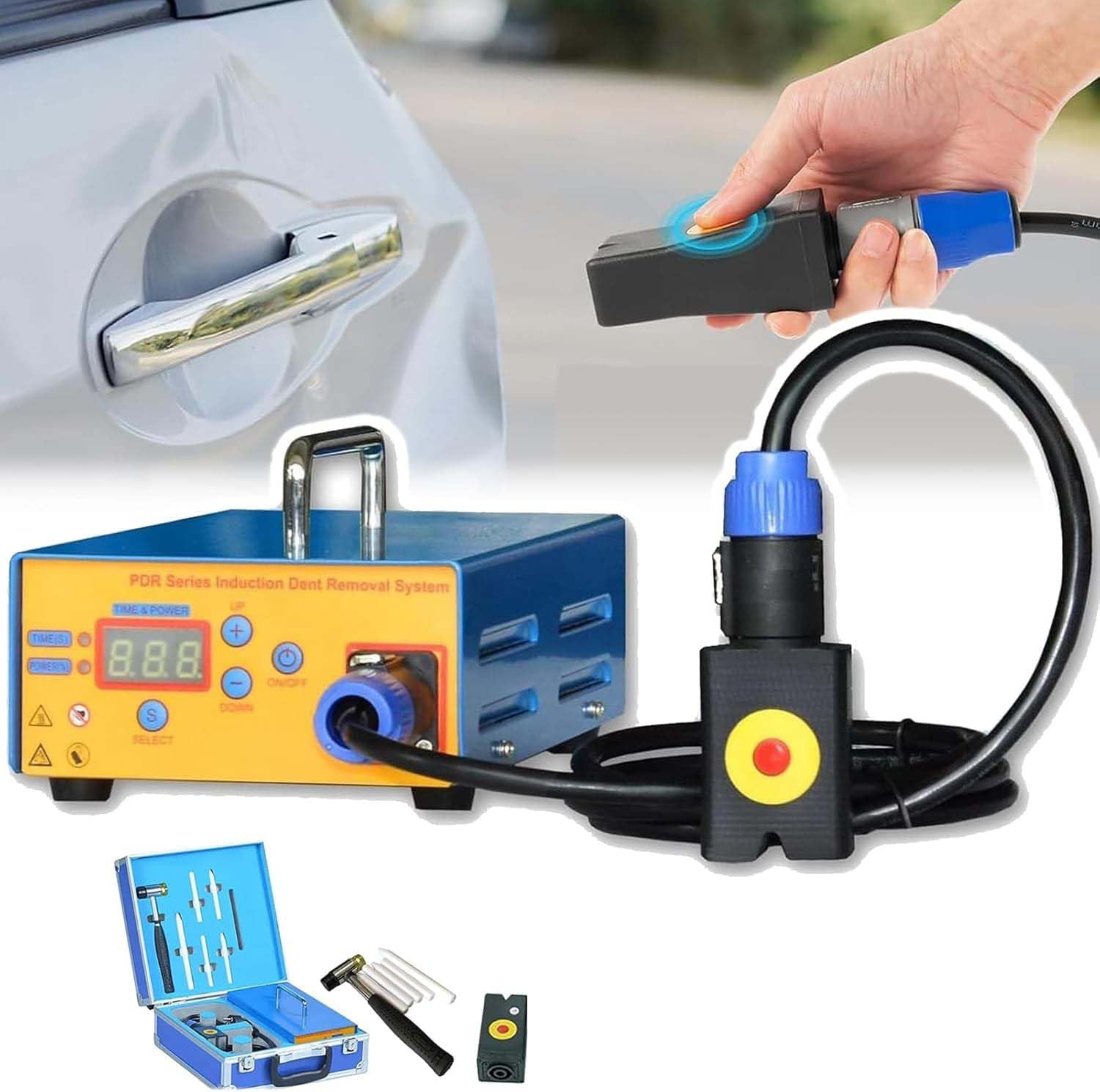 Zestaw do usuwania wgnieceń samochodowych, nagrzewnica indukcyjna 1380 W, narzędzie do naprawy wgnieceń z magnetycznym elektromagnesem, Hot Box do karoserii samochodowej