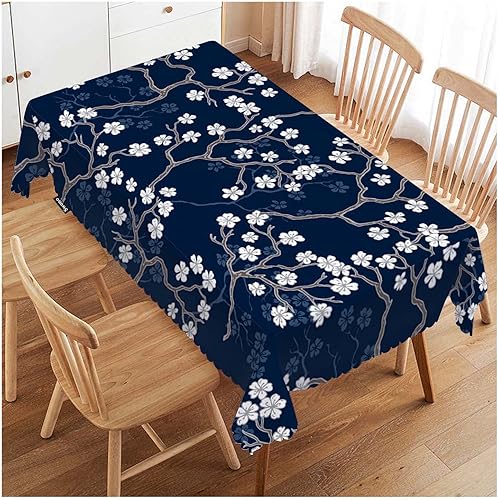 Swono Mantel de flores de cerezo de 52 x 70 pulgadas, diseño de ramas blancas, cerezo azul marino, mantel lavable para decoración de mesa de cocina, disponible en Yaxa Colombia
