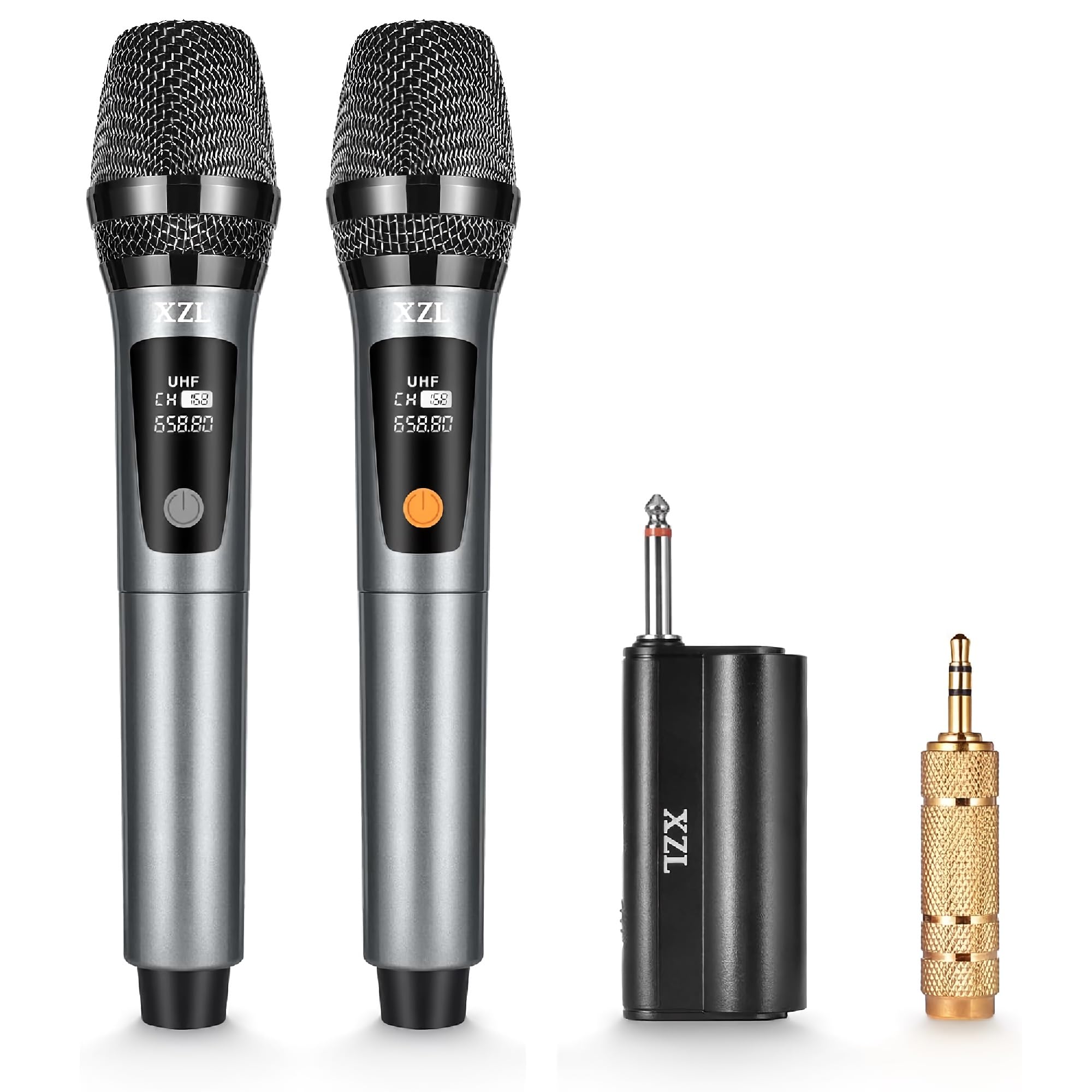 XZL 2PCS UHF Wireless Microphone Set, Rechargeable Handheld