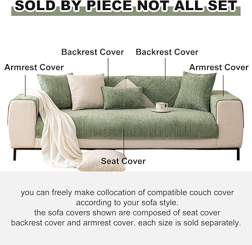 Miniatura 2 de vctops funda de sofá de chenilla suave con textura de tejido a rayas de color sólido, funda seccional para sofá lavable antideslizante para perros y