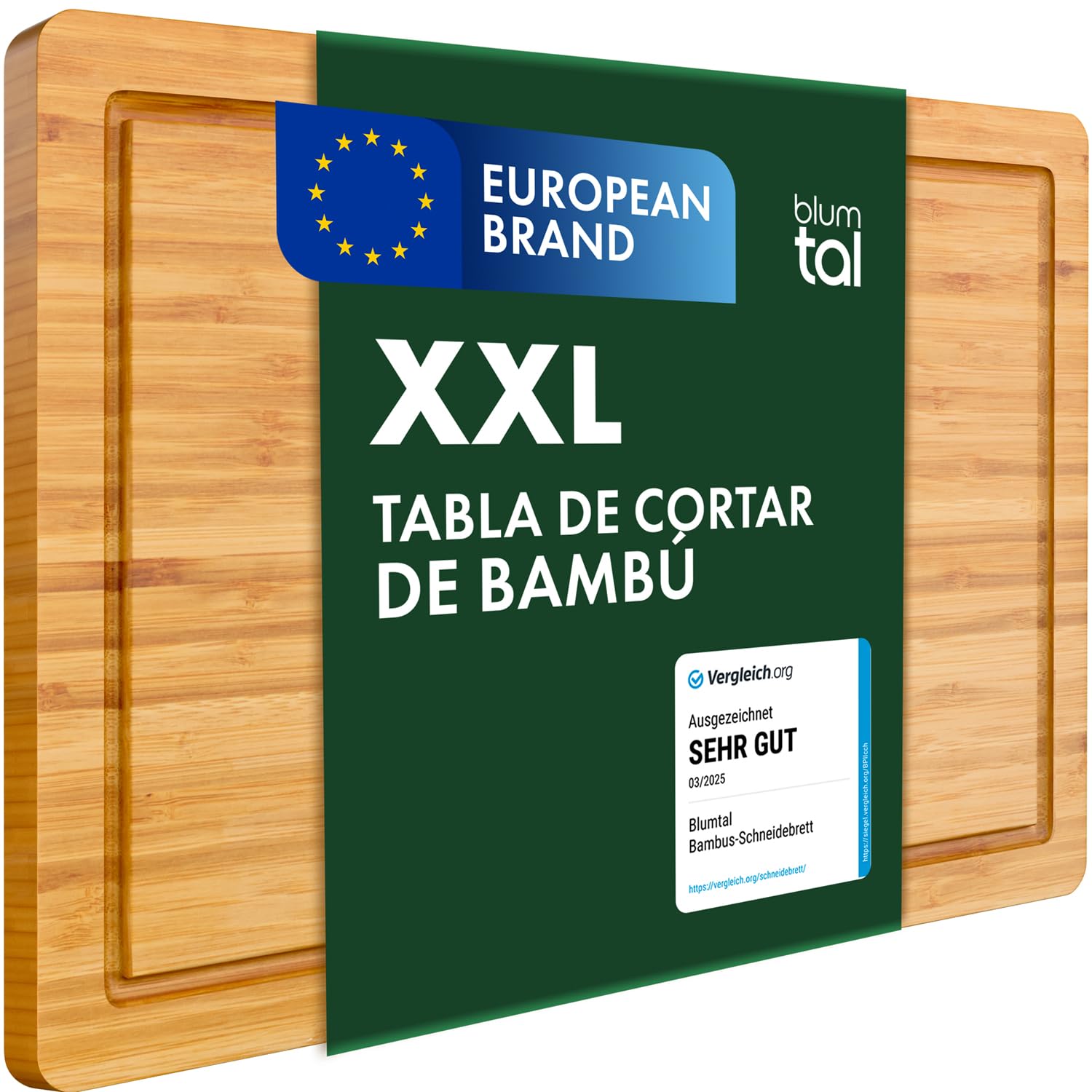 Blumtal Tabla De Cocina 100% Bambú - Tabla de Cortar de madera Resistente, Antiséptica, 43,5 x 29,5 cm