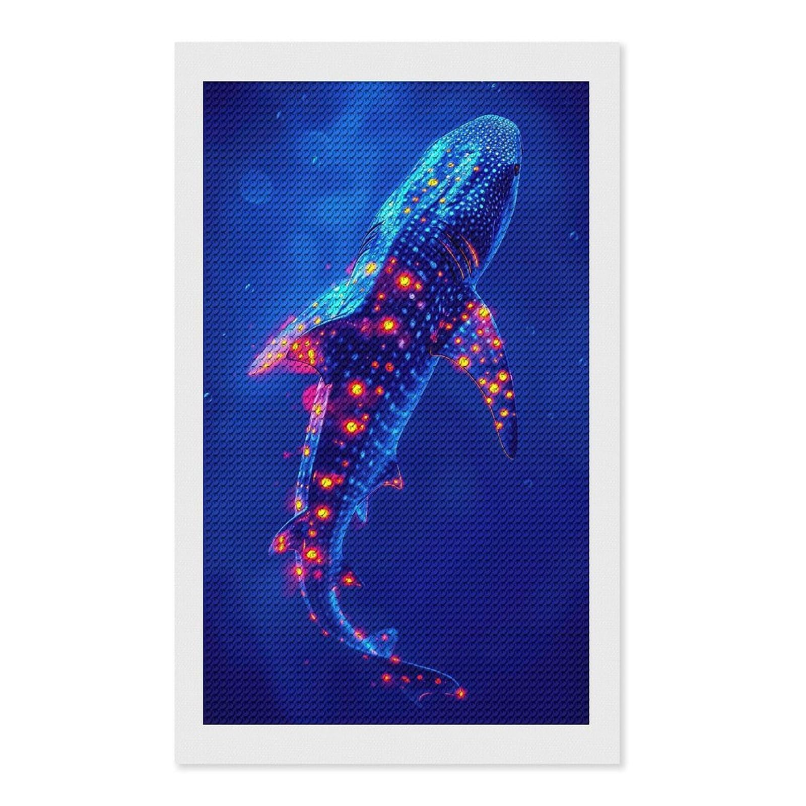 Junmoney Neon Whale Shark Diamond Painting Canvas Set 12"x20", for Women, Mindful Craft Activity, Cosy Home Accent, Festive Craft Gift