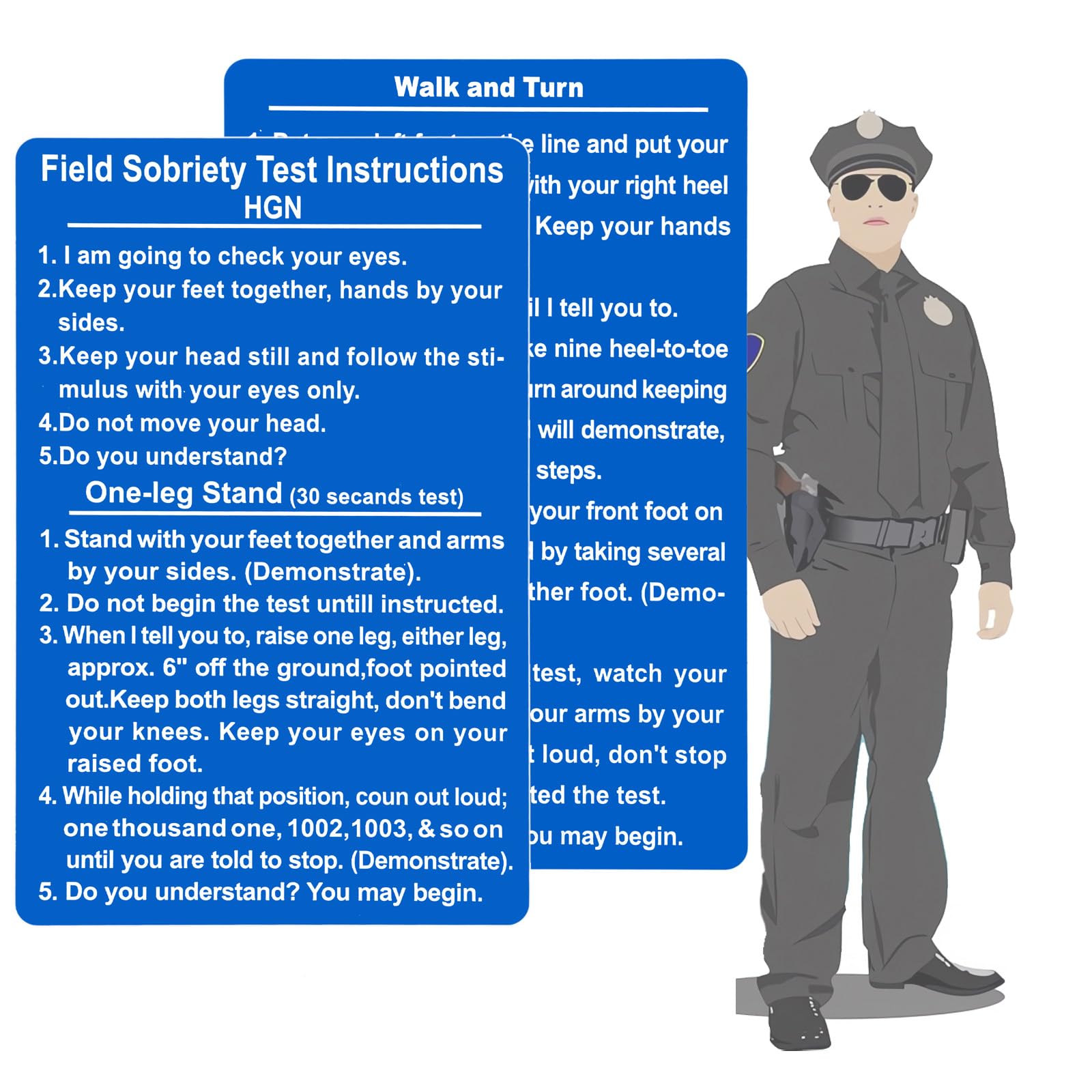 3 PCS Metal Standardized Field Sobriety Test Instruction Card SFST/HGN Card, Aluminum SFST Card for Law Enforcement, Police, Trooper, DWI Card (3 PCS Blue)
