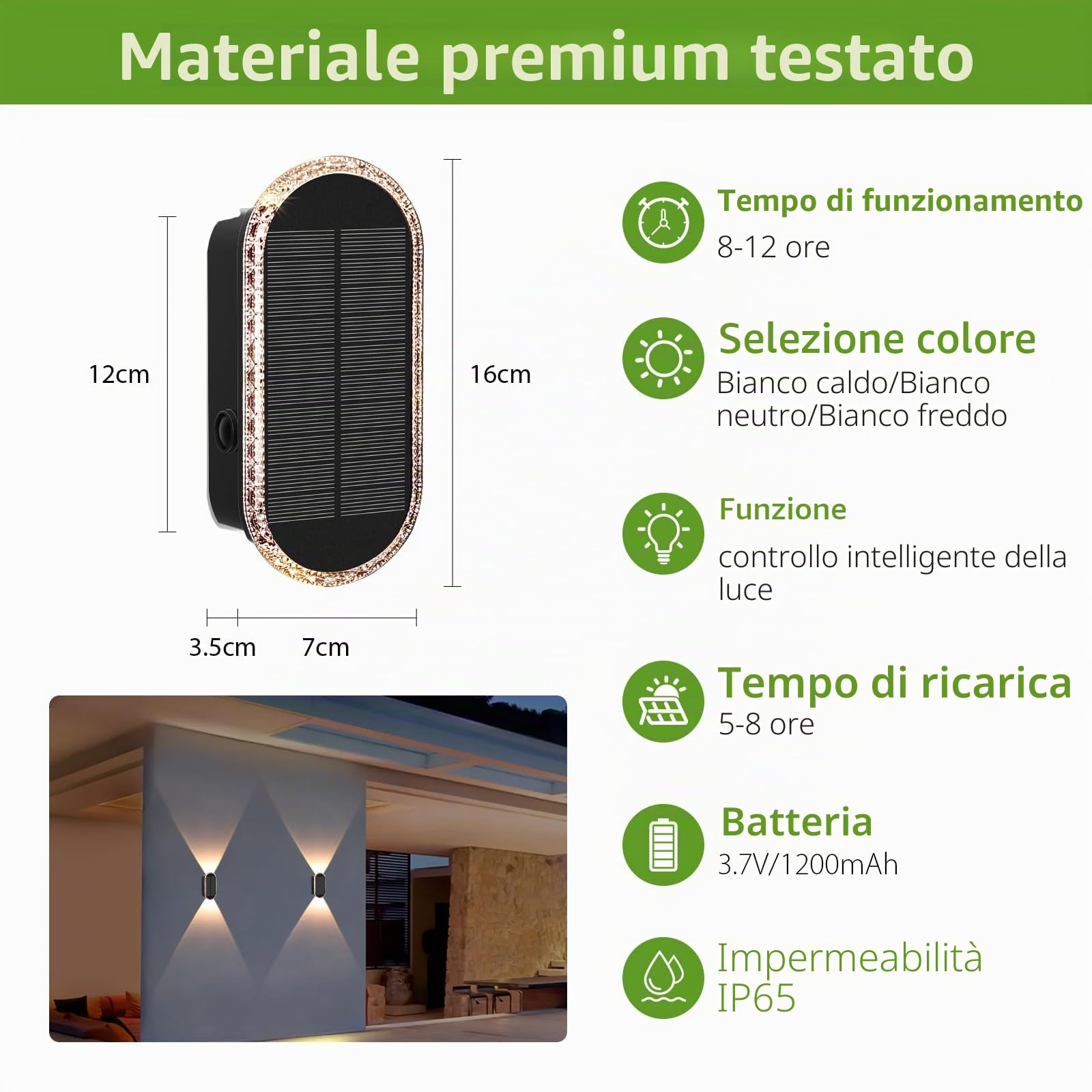 A.bigwhale Lampada solare parete per esterno, lampade solari esterno, 6 pezzi luci da giardino illuminazione, 3000K/4000K/6000K impermeabile luce solare per recinzione muro patio giardino balcone