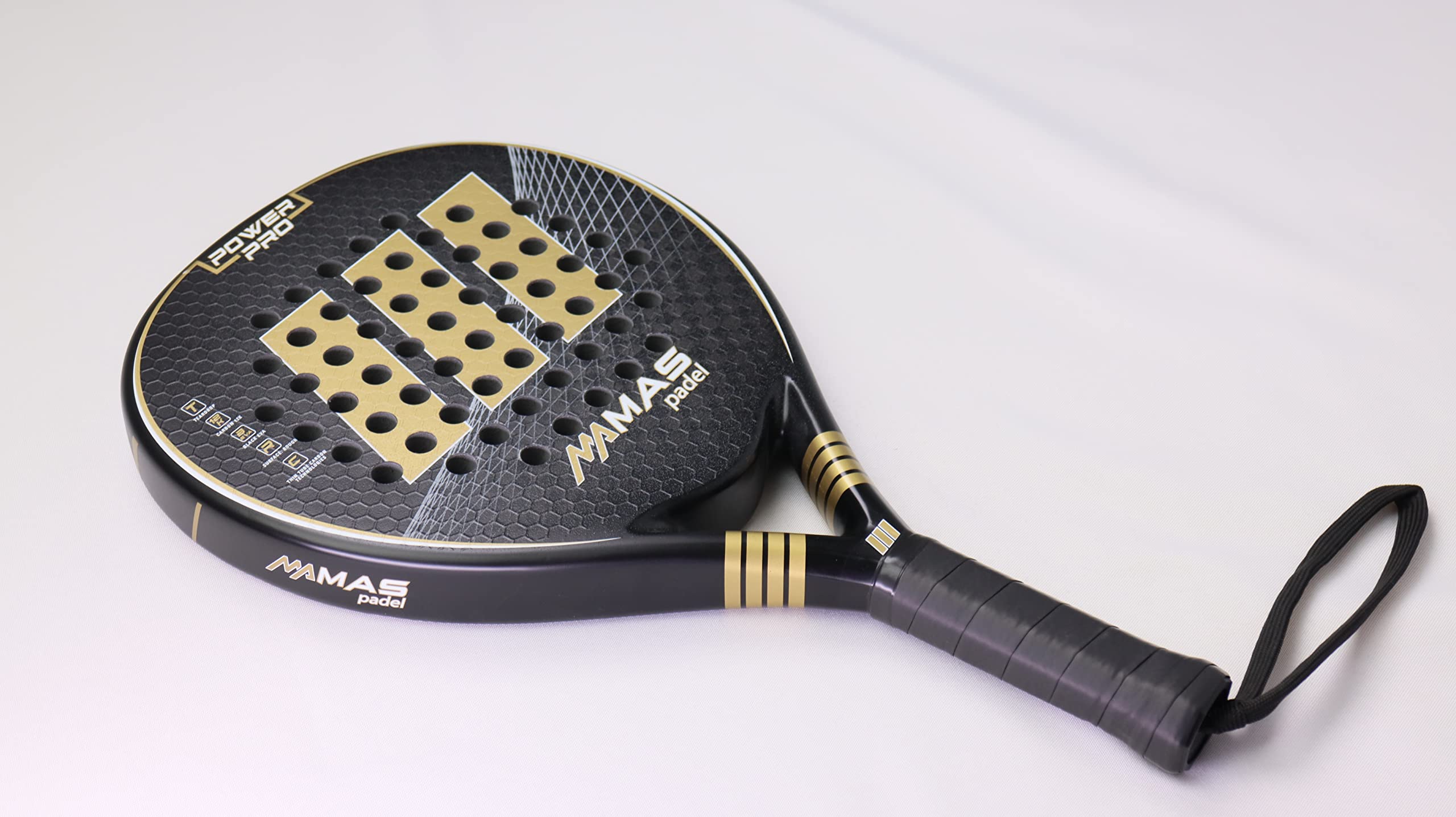 POWER PRO - Racchetta da Padel, Oro/Nero, Unisex, Adulto, 100% Rivestimento in Carbonio, Superficie Ruvida, Alta Performance