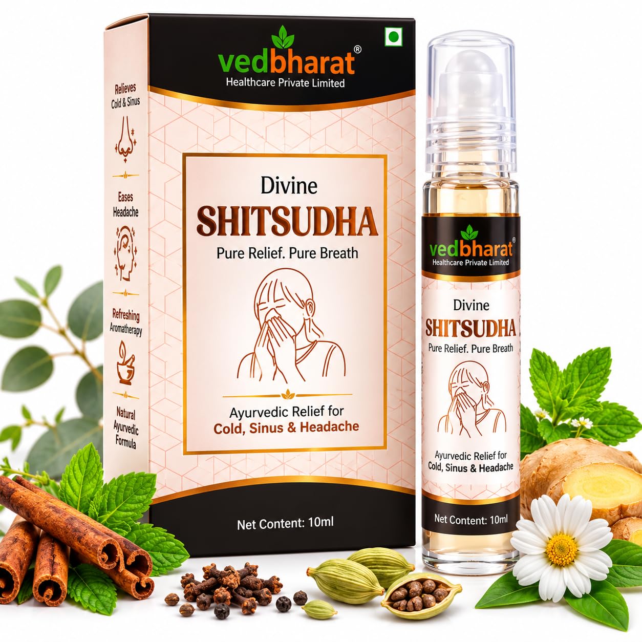 Divine Shitsudha Ayurvedic Roll-On, 10ml | Cold Relief, Sinus Relief, Headache Relief, Herbal Aromatherapy-image-34