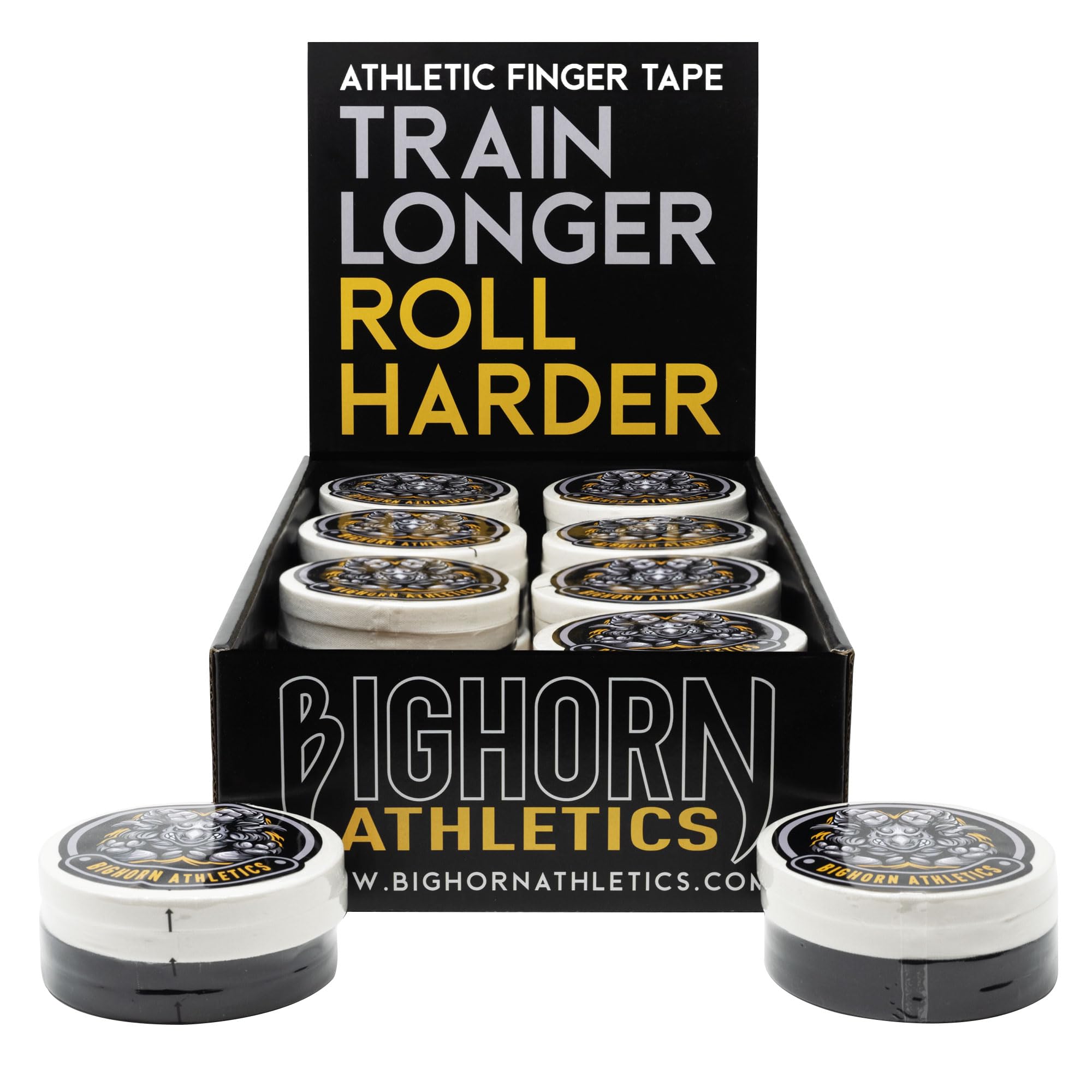 Bighorn Athletics Nastro per dita Jiu-Jitsu Premium Competition, confezione da 16 pezzi, larghezza 0,8 cm, colori assortiti nero/bianco