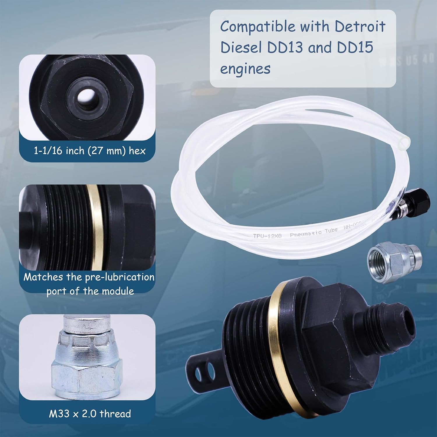 Oil Priming Adapter 6492-10 Compatible with Detroit Diesel DD13 & DD15 Engines