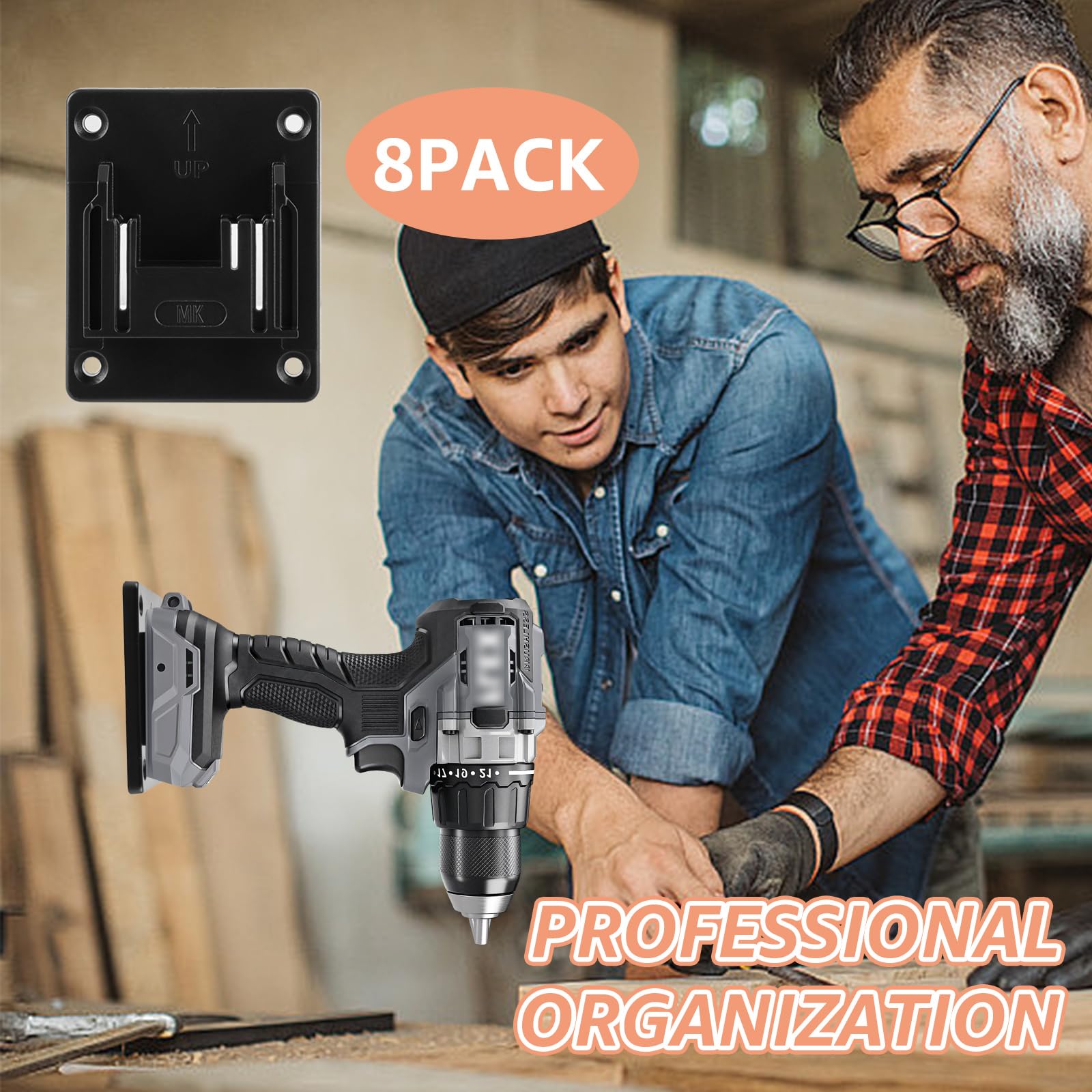 Lot de 8 Support Batterie Makita Compatible 18V et 14,4V, Porte-batterie Mural Noir avec Vis pour Rangement Outil, Atelier Garage, Établi, Étagère et Véhicule de Service