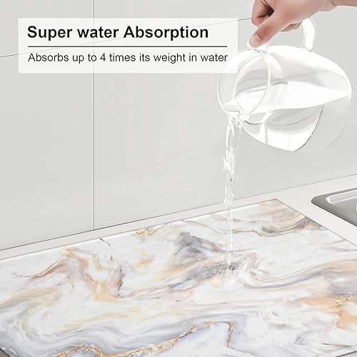 Miniatura 5 de Tapete de secado de platos de mármol grande para encimera de cocina, almohadilla escurridor de platos blanca, absorbente y reversible, microfibra de