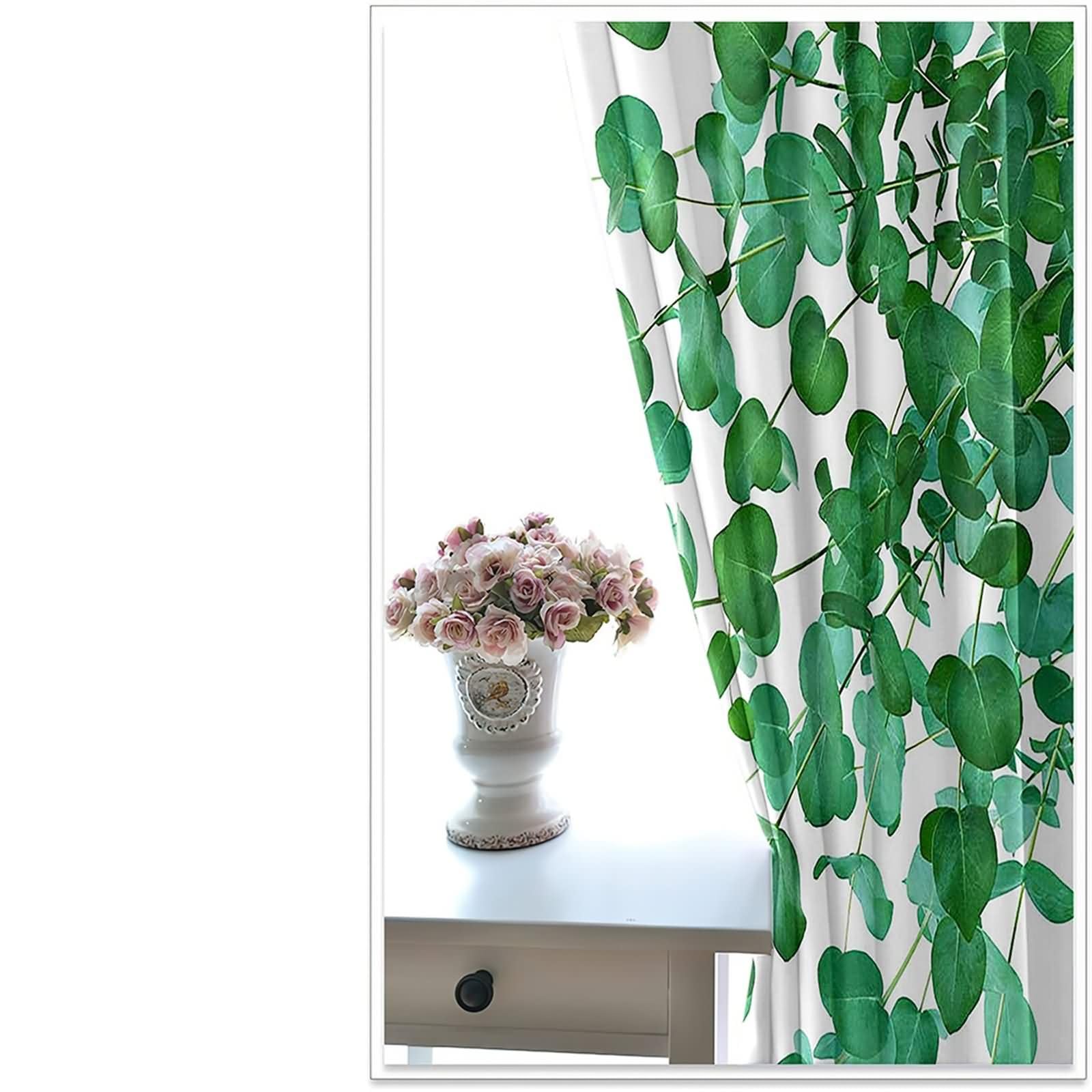 Tenda ad Occhielli Moderna,2 x 96W x 160H CM,Tende Oscuranti per Cameretta 2 Pannelli Motivo di Rami e Foglie Tenda Oscurante Verde Bianco
