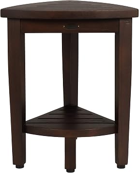 Decoteak Snazzy Corner Teak Shower Bench with Storage Shelf, Brown