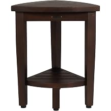 Decoteak Snazzy Corner Brown Waterproof Teak Wood Shower Bench Stool Seat Chair for Inside Shower Storage Shelf Provides Safety, Storage, and Organization for Bathroom Accessories