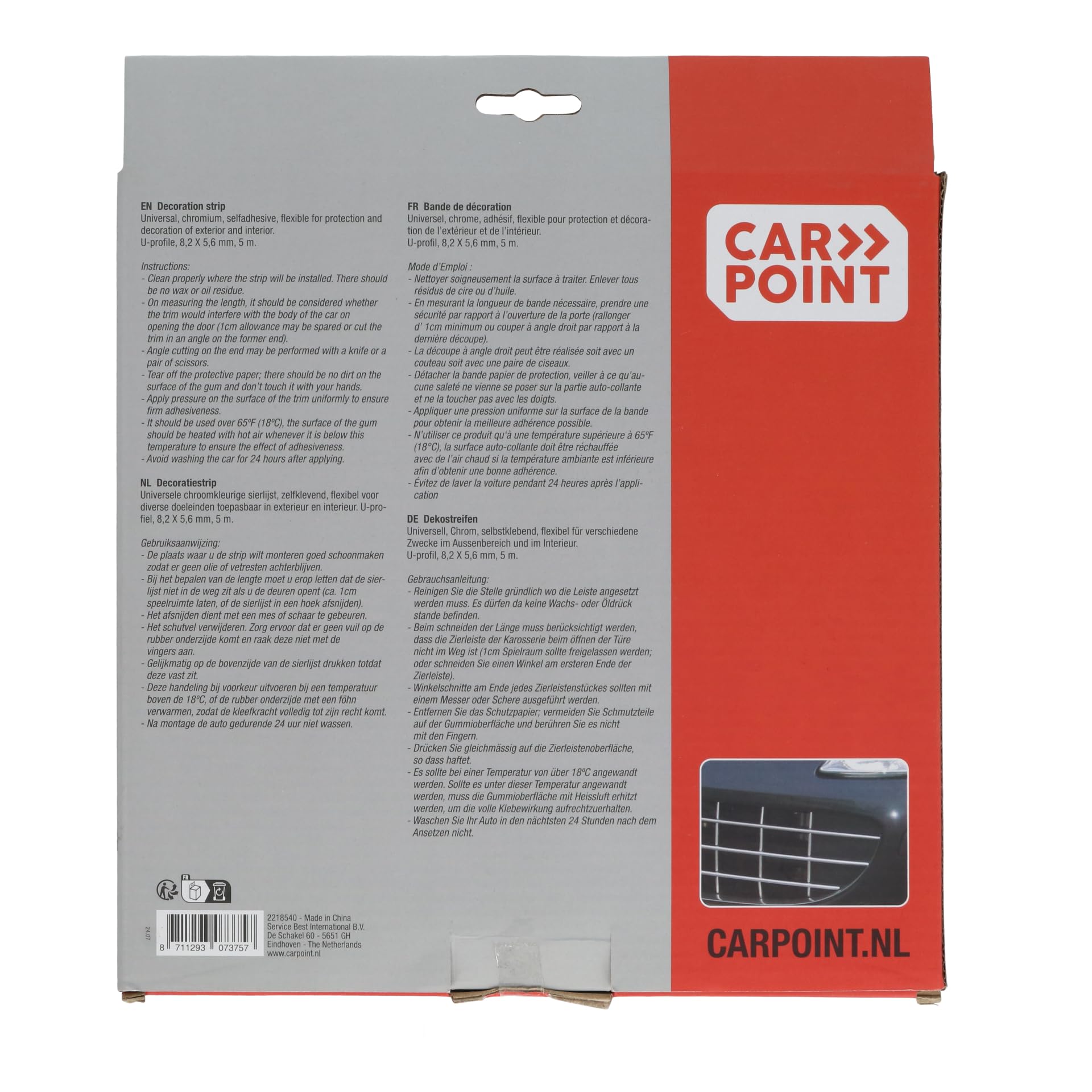 CARPOINT 2218540 Kit modanature decorative/protettive con foglio adesivo cromo
