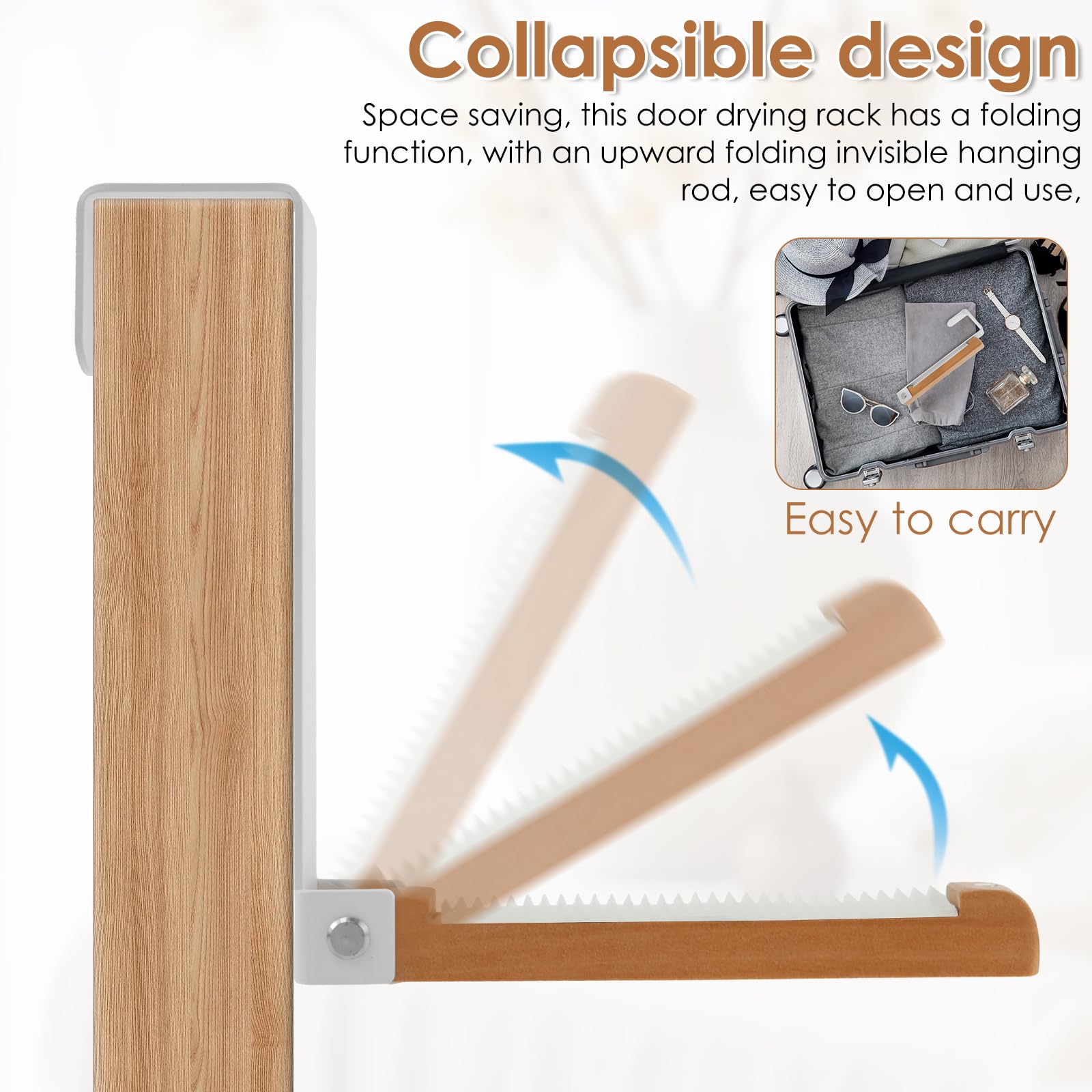 Caffney 2Pcs Foldable Over Door Hooks Space Saving Over Door Hanger Folding Clothes Drying Rack with Non-Slip Straps White Hanger Hooks for Hanging Clothes Towels Coats Backpacks Hats - Image 4