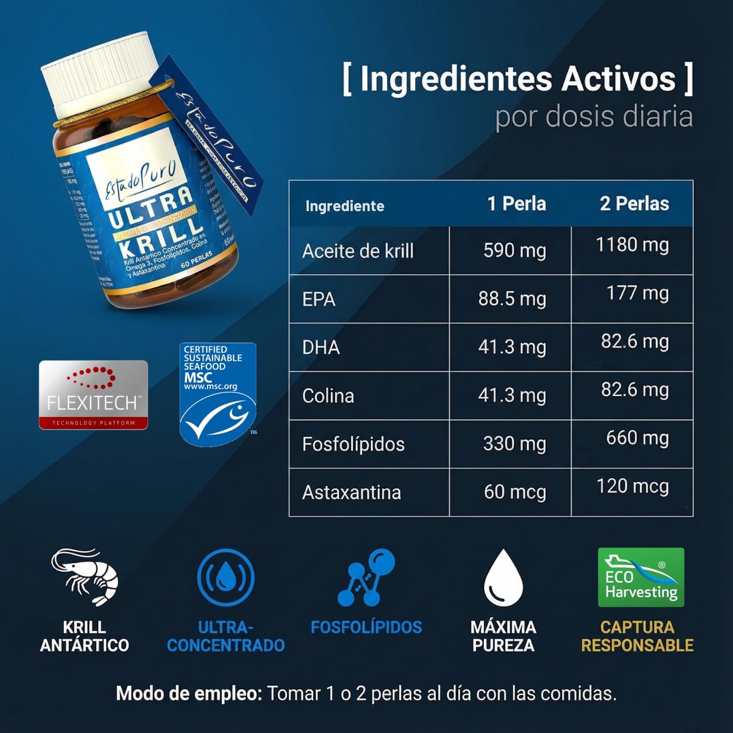 Huile de Krill Pure State | Krill Oil Omega 3 Ultra Concentré (590 mg) | Optimisé à l'Astaxanthine | Origine Antarctique Certifiée, Sans Retour aux Poissons | 60 Capsules | TONGIL (Pack de 2)
