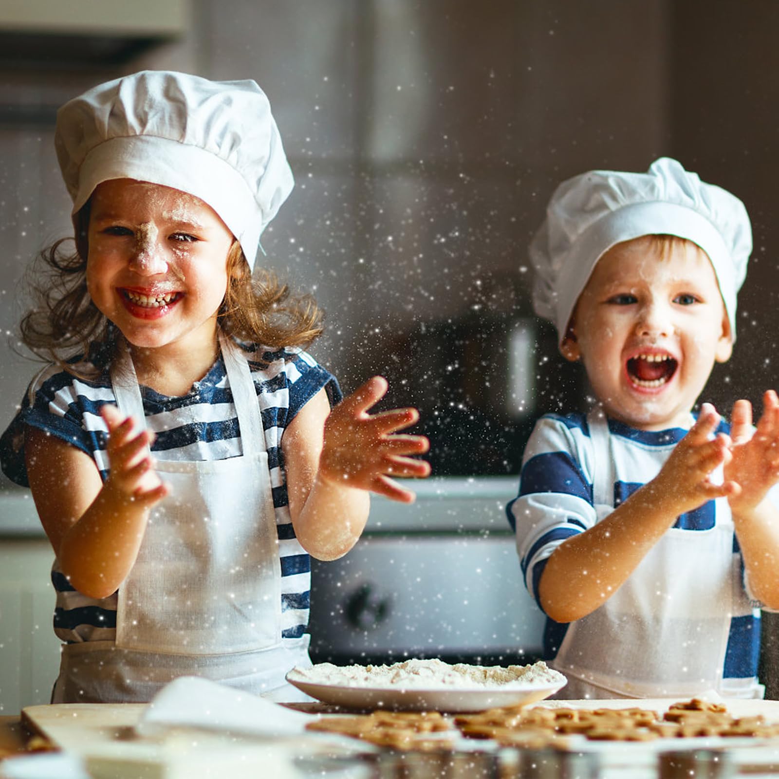 Toques de cuisinier pour enfants, lot de 3, blanches, coton élastique, réglables
