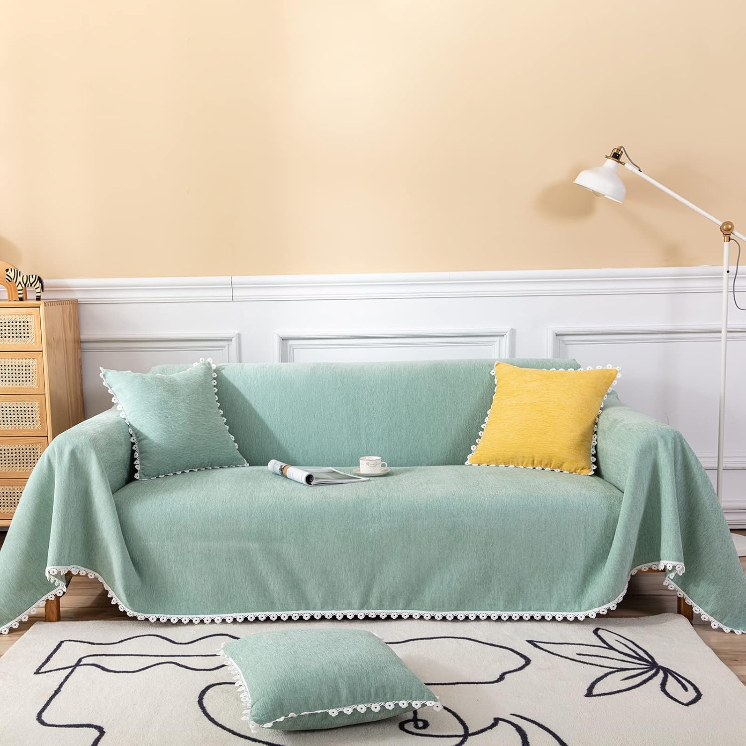 HANDONTIME Light Green Couch Covers for 3 Cushion Couch