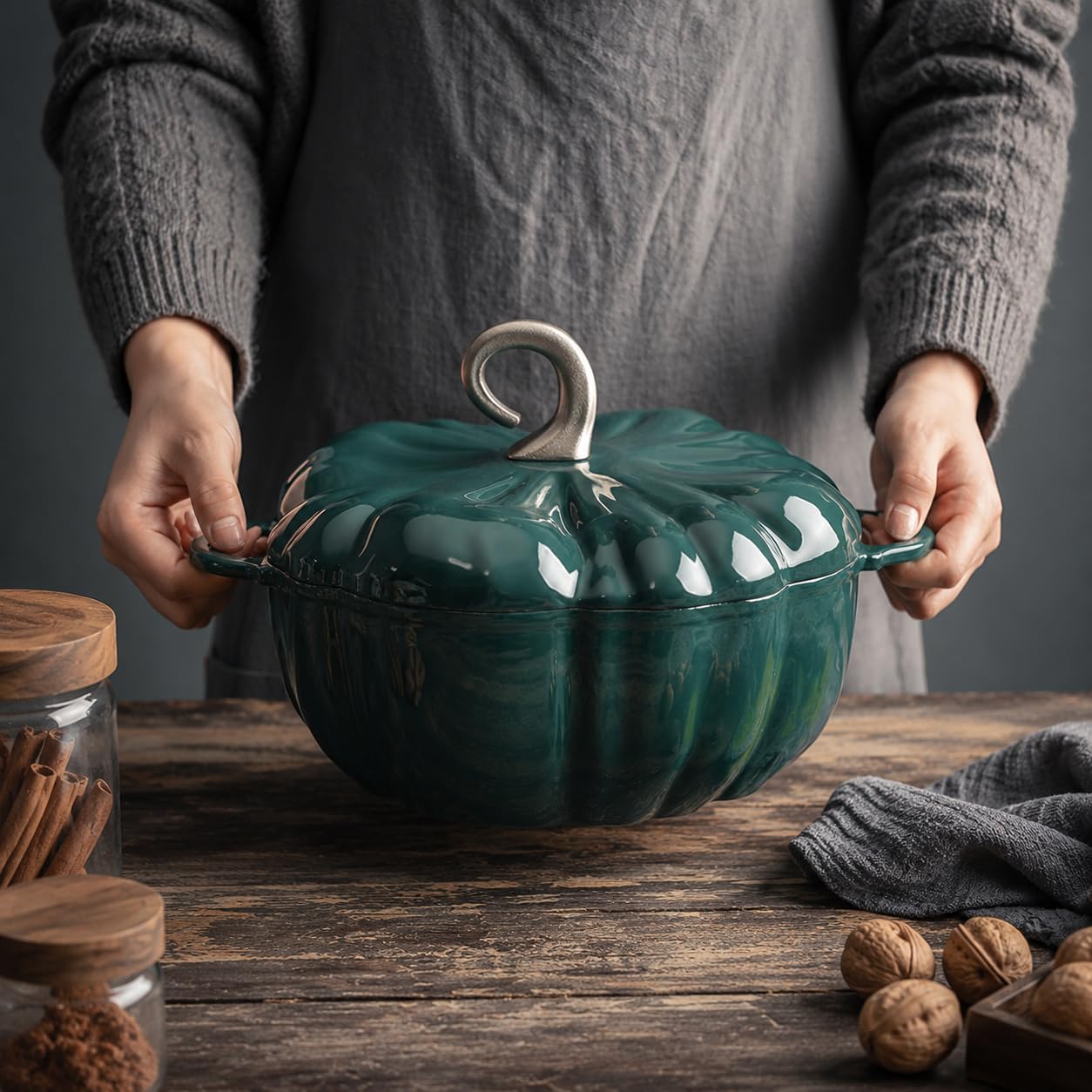 Cocotte en fonte émaillée créative en forme de citrouille avec couvercle, casserole antiadhésive, casserole à soupe profonde, plaques à induction et four