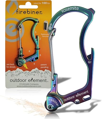 Miniatura 34 de OUTDOOR ELEMENT Firebiner Custom Engraved 6-in-1 Fire Starter Carabiner Multitool – Survival Gear EDC Keychain with Utility Blade, Bottle Opener, GT