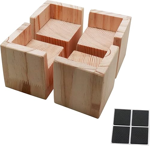 Tsnamay Juego de 4 elevadores cuadrados para muebles de 2 pulgadas, madera maciza de madera, color original para pintura de bricolaje, sofá, silla,