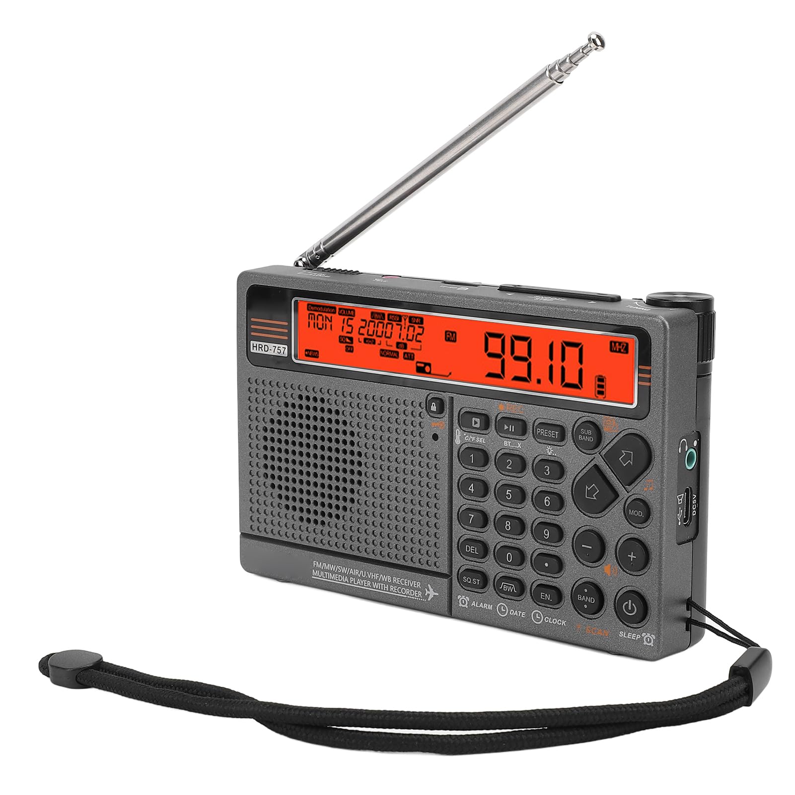 Receptor de Radio Digital Multibanda, Altavoz de Control por Aplicación con Batería de 2500mAh, Linterna, Alarma SOS para SW FM MW Air V.UHF WB (Naranja)
