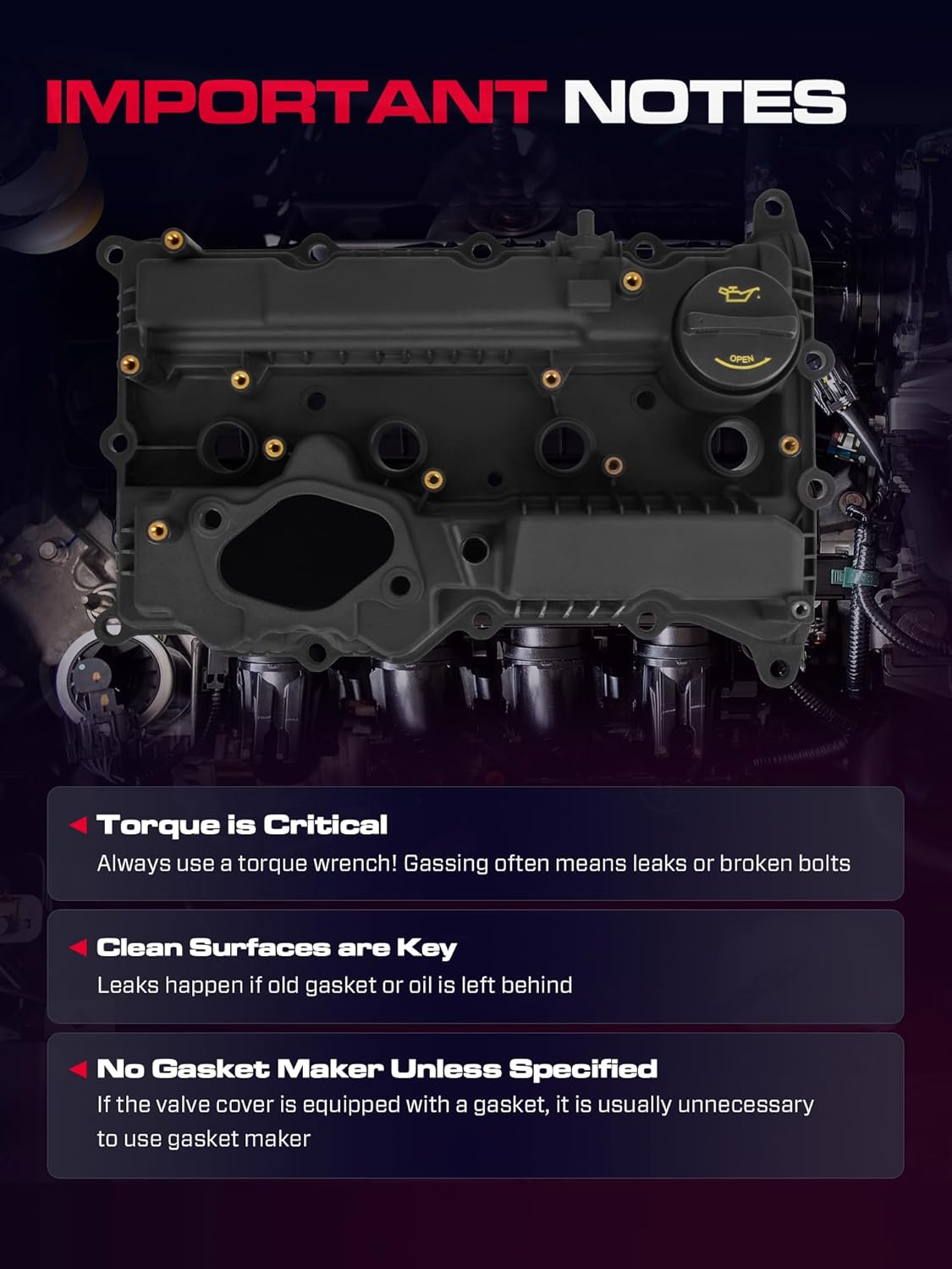 224002GGB0 Engine Valve Cover with Gasket, Cap Compatible with Hyundai 2019-2020 Santa Fe, 2017-2018 Santa Fe Sport, 2015-2019 Sonata, L4 2.0 L 2.4L