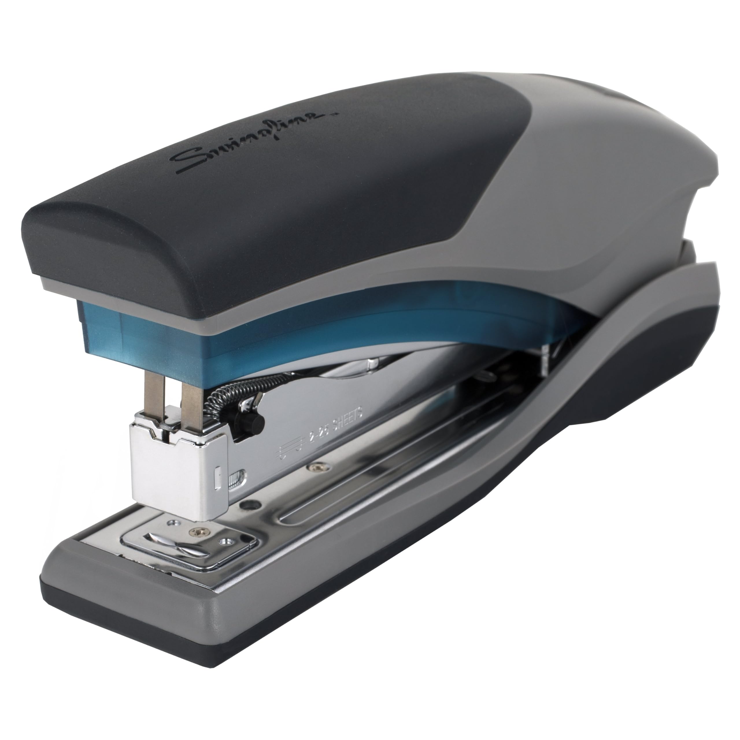 Photo 1 of Swingline Stapler, 25 Sheet Capacity, Optima 25, Jam Free, Reduced Effort, Soft Grip, Blue and Gray (66404)