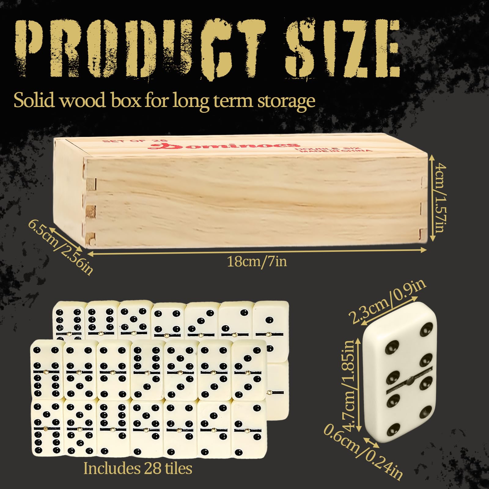 MOMAHUA D6 Domino Set including Wooden Box, 28 Pieces Dominoes Set including Sliding Lid, Classic Retro Domino Game - Image 2