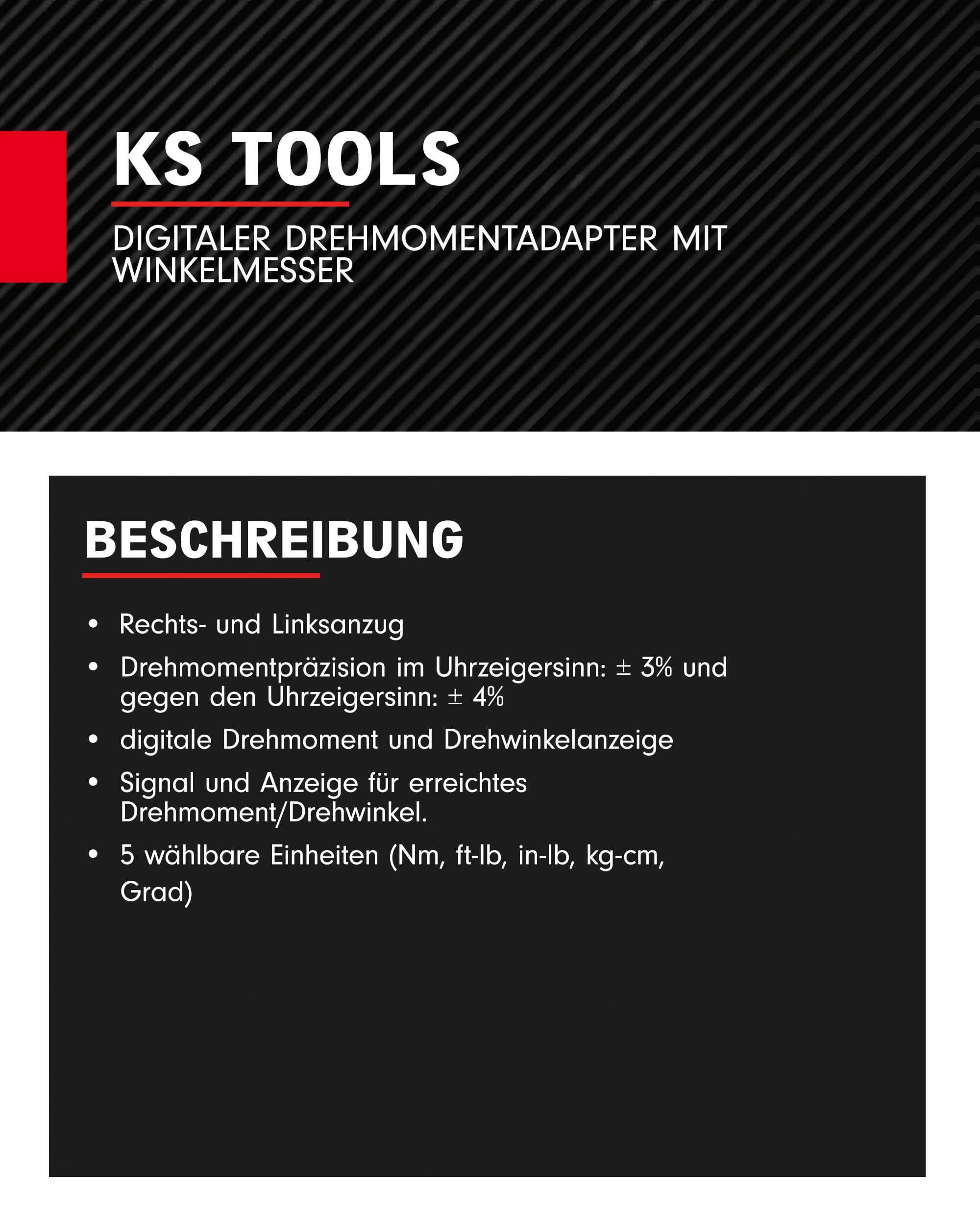 KS Tools 516.1193 1/2" Digitaler Drehmomentadapter mit Winkelmesser, 40-200 Nm, Schwarz