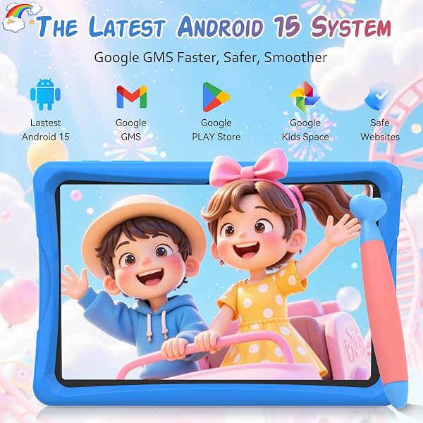 TABWEE Kids Tablet 10 inch, Android 15 Tablets for Kids, Parental Control, Pre-Installed Kiddos Software & Kids Space, Includes Case & Stylus Pen, 12GB RAM 64GB ROM, 2TB Expand, HD IPS Screen(Blue) - 2